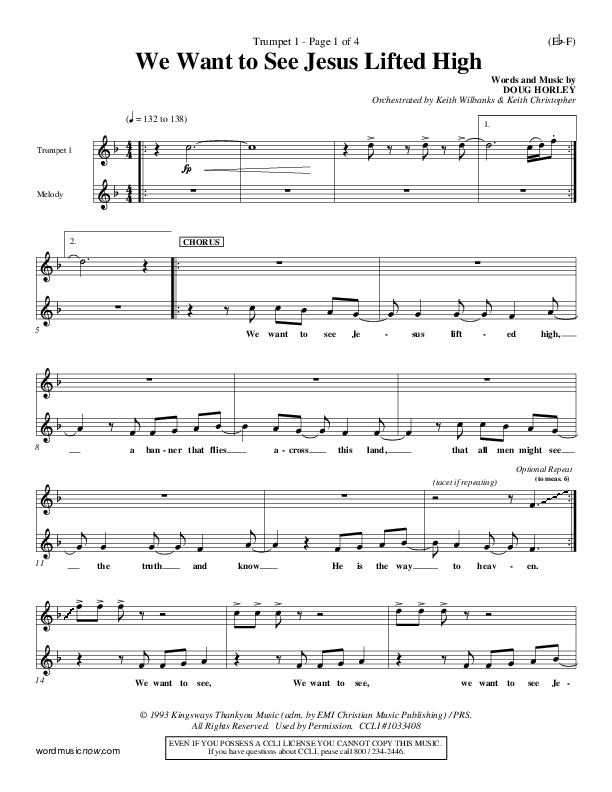 We Want To See Jesus Lifted High Trumpet 1 (Doug Horley)
