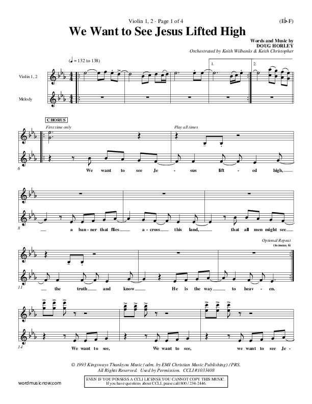 We Want To See Jesus Lifted High Violin 1/2 (Doug Horley)