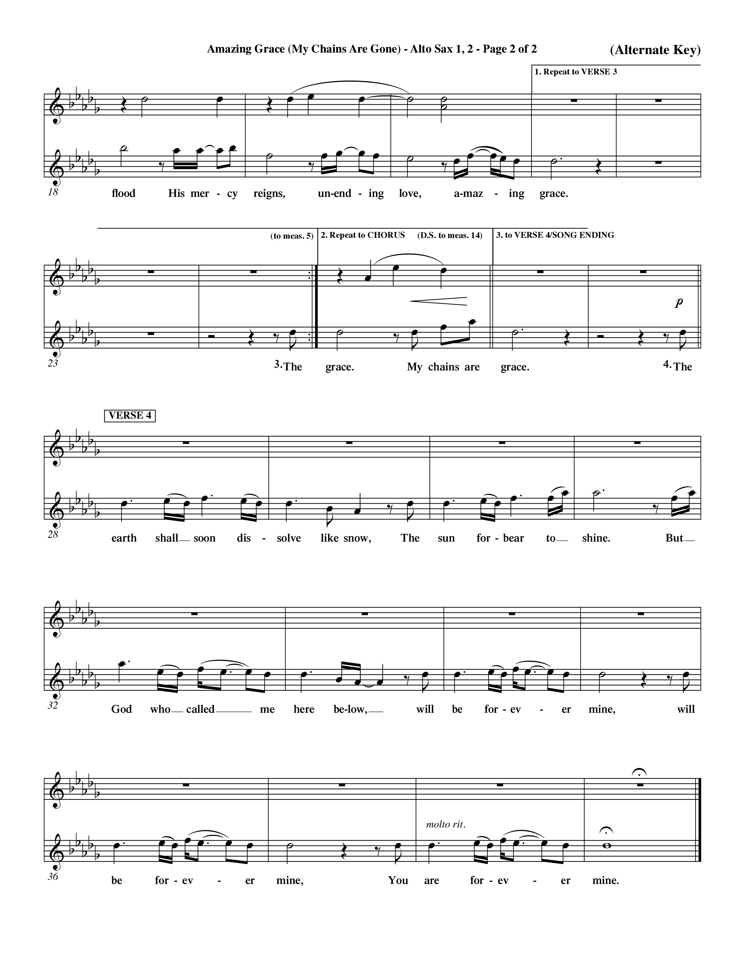 Amazing Grace (My Chains Are Gone) (Choral Anthem SATB) Alto Sax 1/2 (Word Music Choral / Orch. David Winkler)