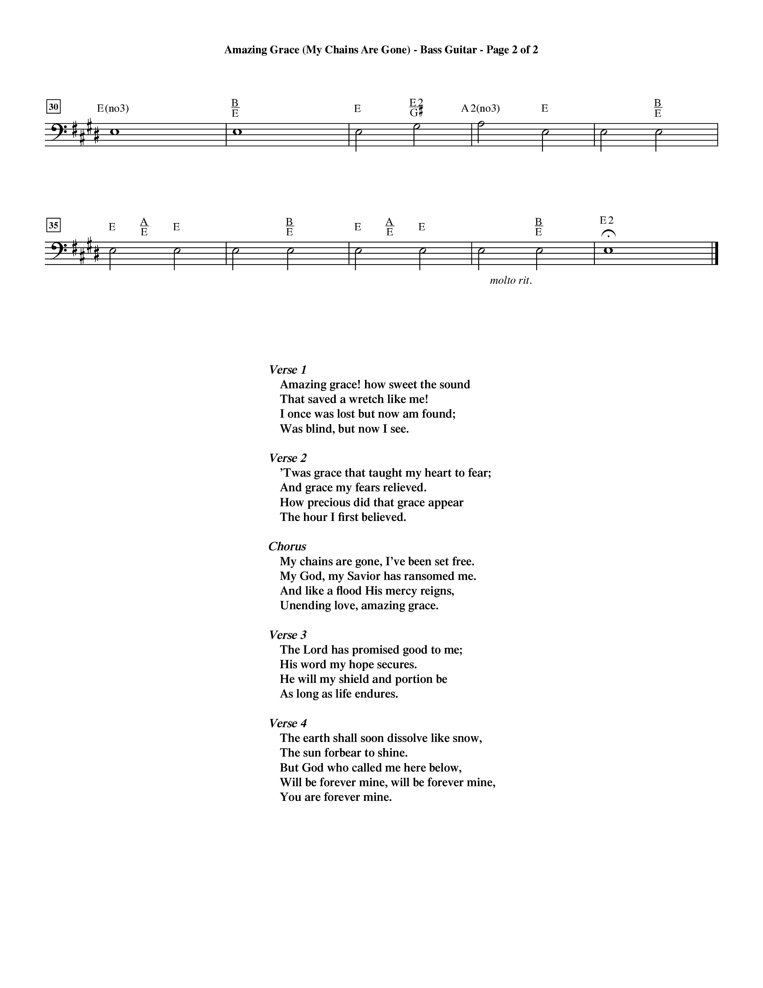 Amazing Grace (My Chains Are Gone) (Choral Anthem SATB) Bass Guitar (Word Music Choral / Orch. David Winkler)