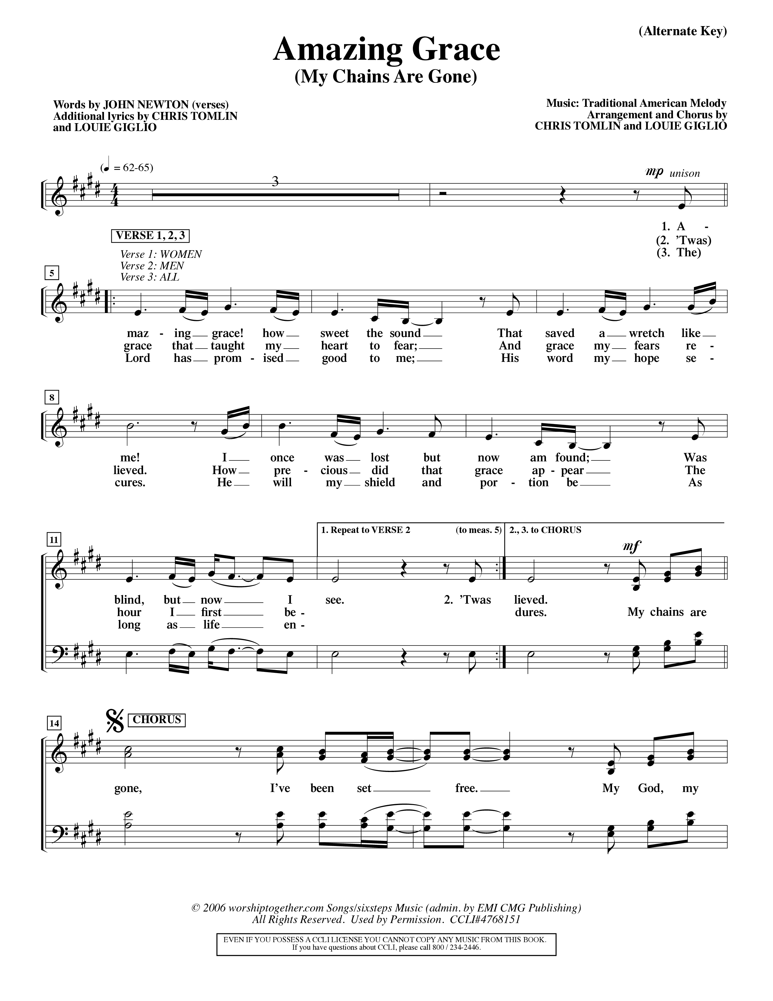 Amazing Grace (My Chains Are Gone) (Choral Anthem SATB) Choir Sheet (SATB) (Word Music Choral / Orch. David Winkler)