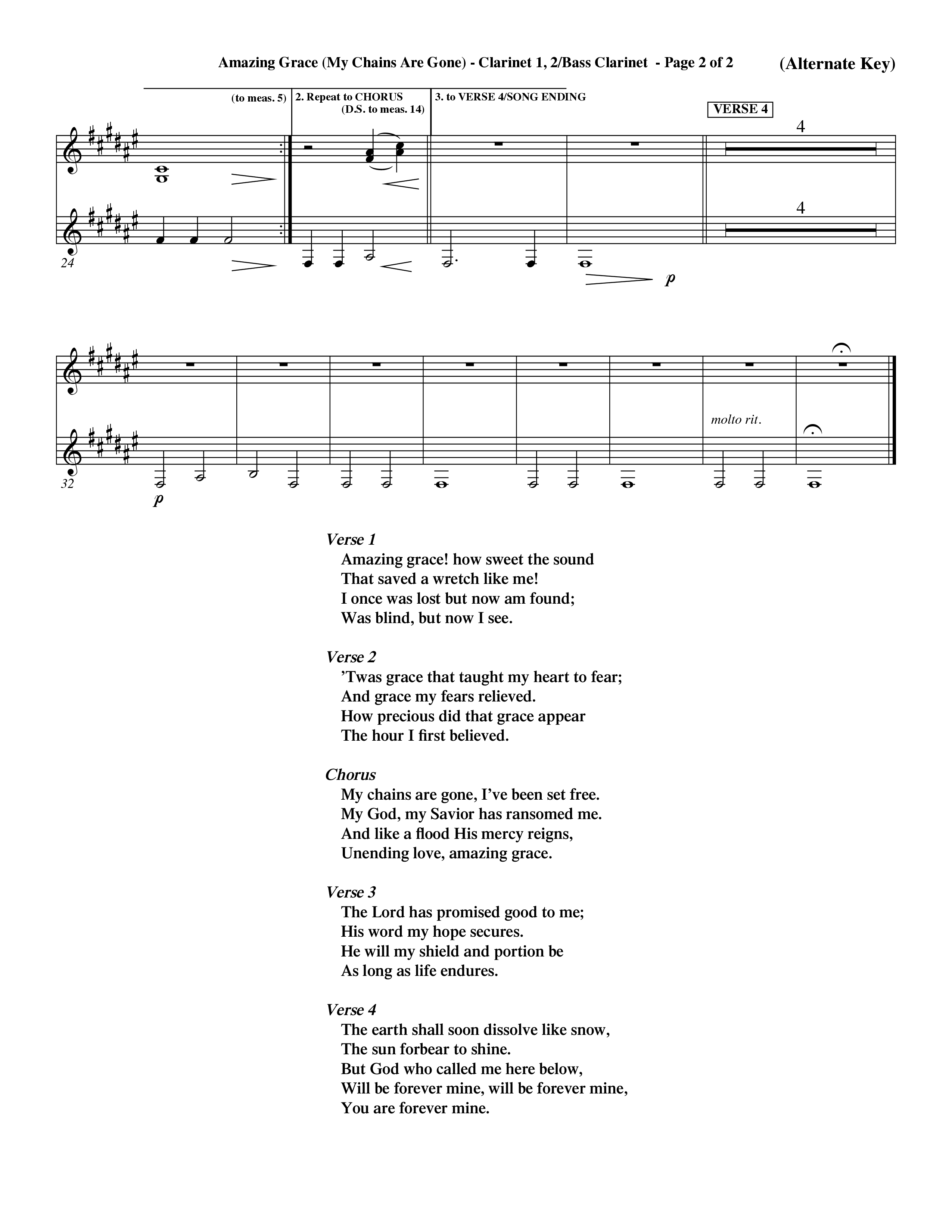 Amazing Grace (My Chains Are Gone) (Choral Anthem SATB) Clarinet 1/2, Bass Clarinet (Word Music Choral / Orch. David Winkler)