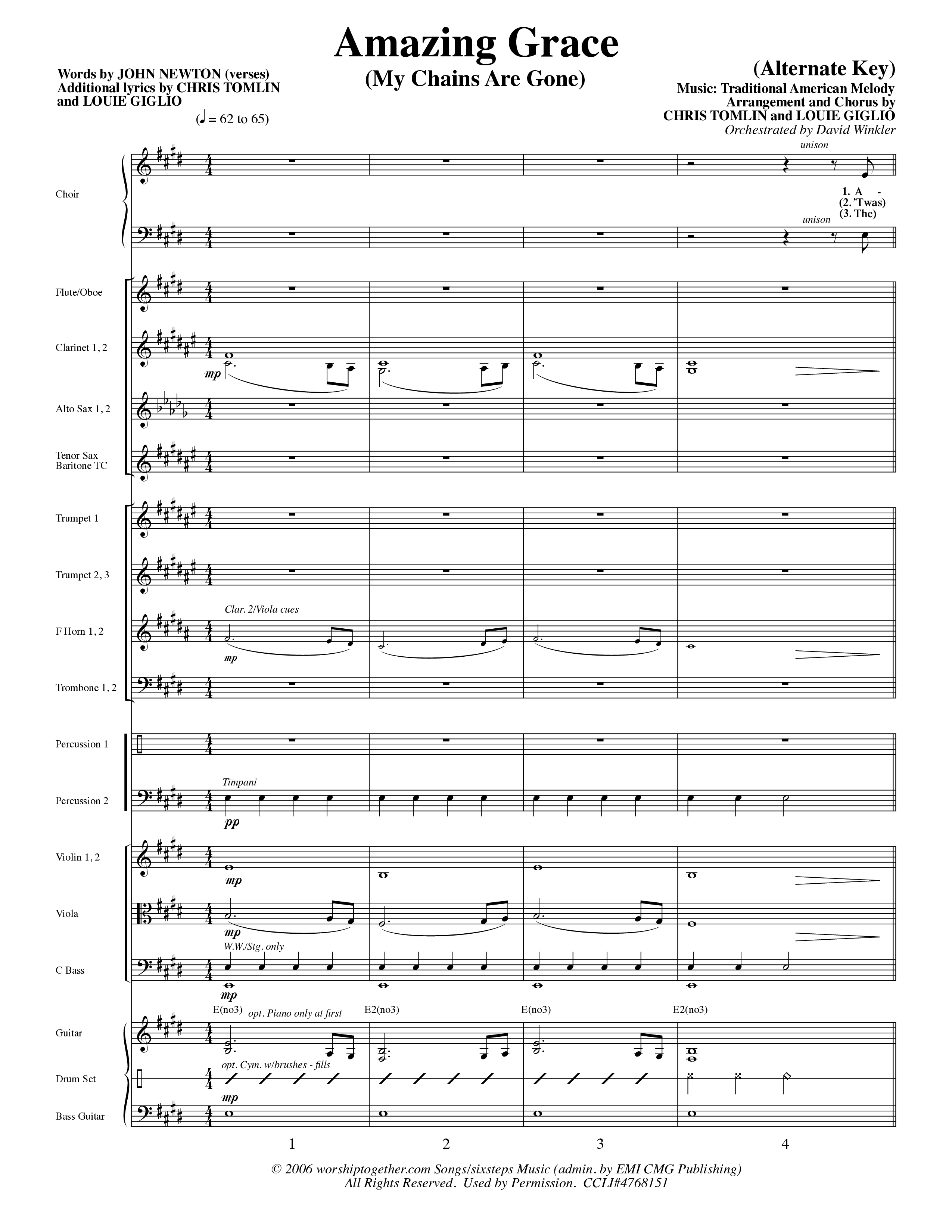 Amazing Grace (My Chains Are Gone) (Choral Anthem SATB) Conductor's Score (Word Music Choral / Orch. David Winkler)