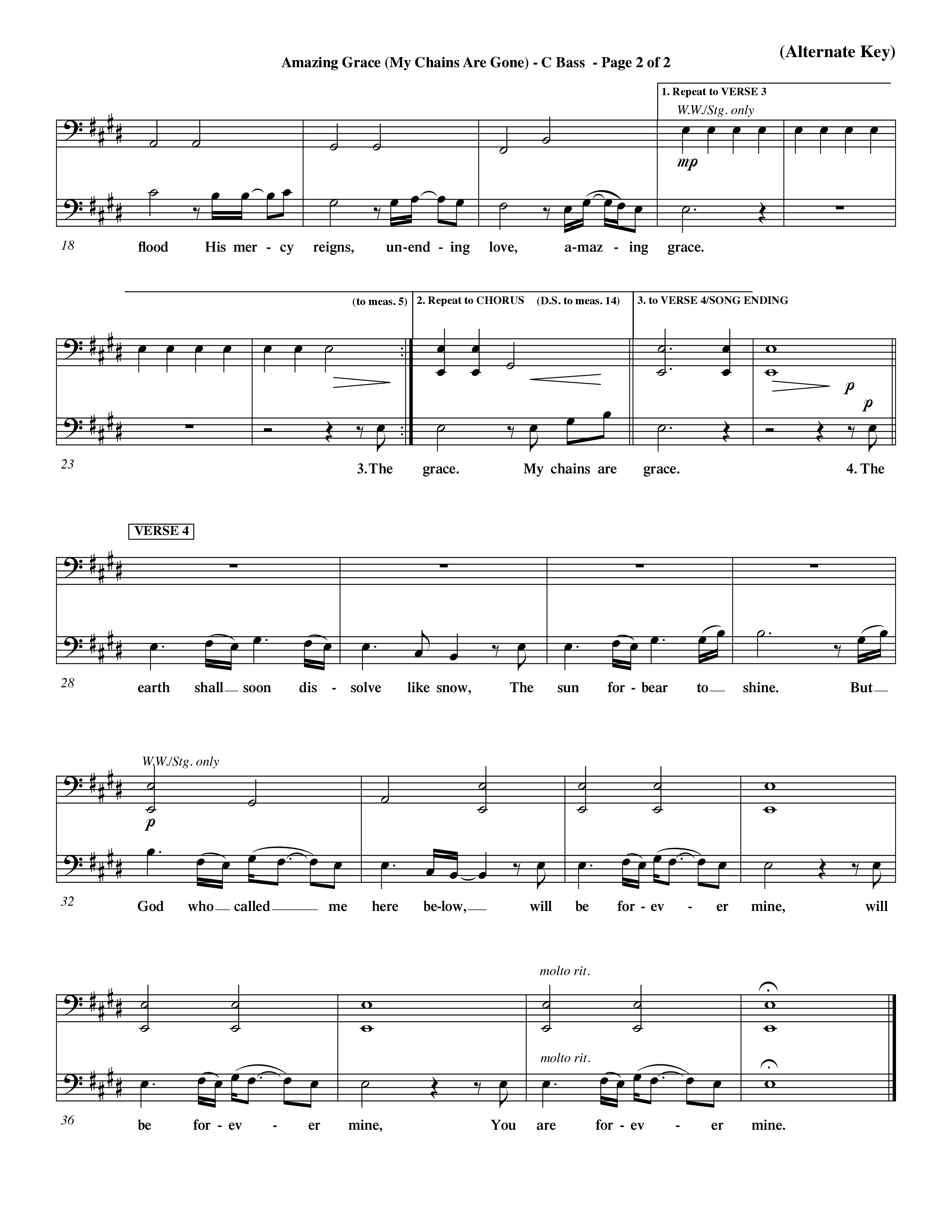 Amazing Grace (My Chains Are Gone) (Choral Anthem SATB) Contrabass (Word Music Choral / Orch. David Winkler)
