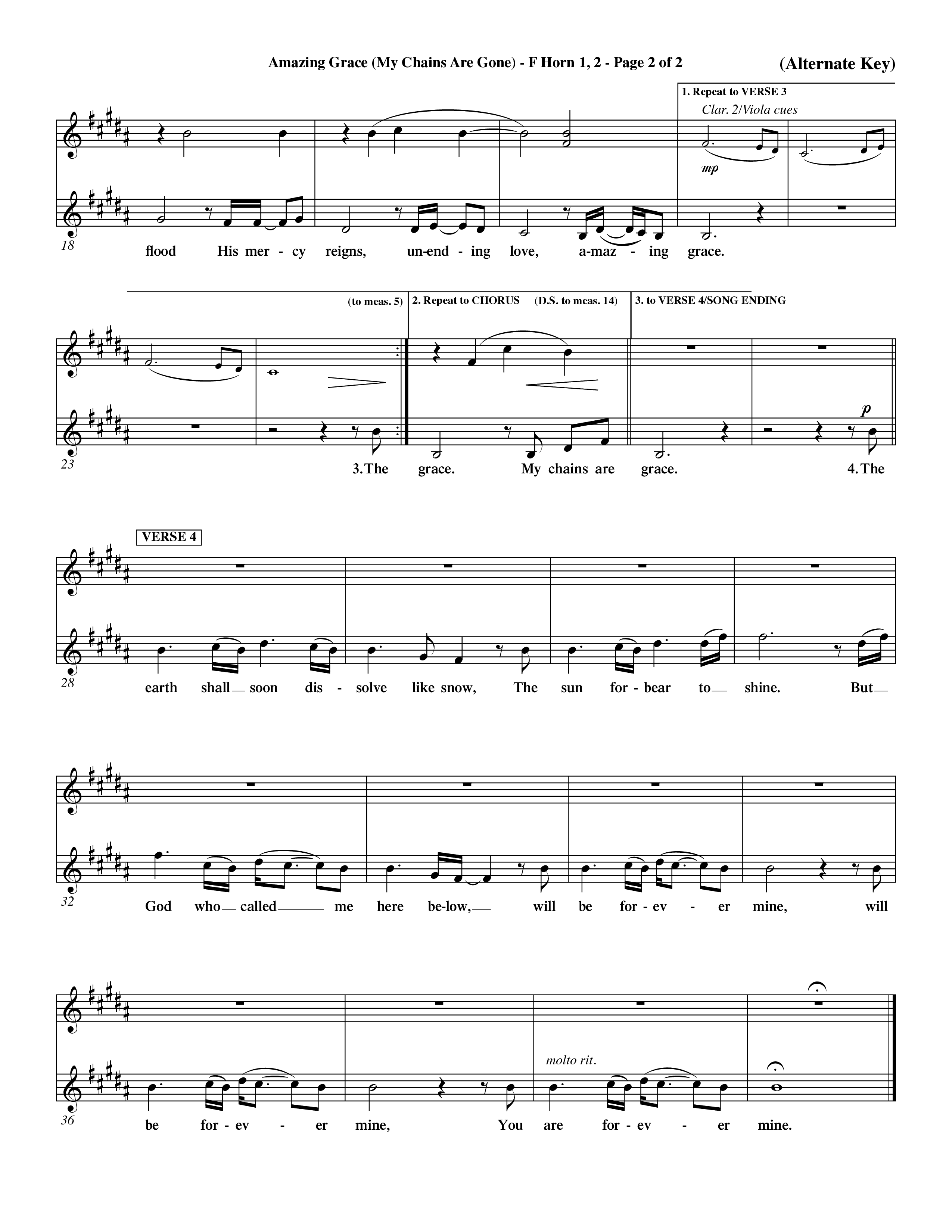 Amazing Grace (My Chains Are Gone) (Choral Anthem SATB) French Horn (Word Music Choral / Orch. David Winkler)