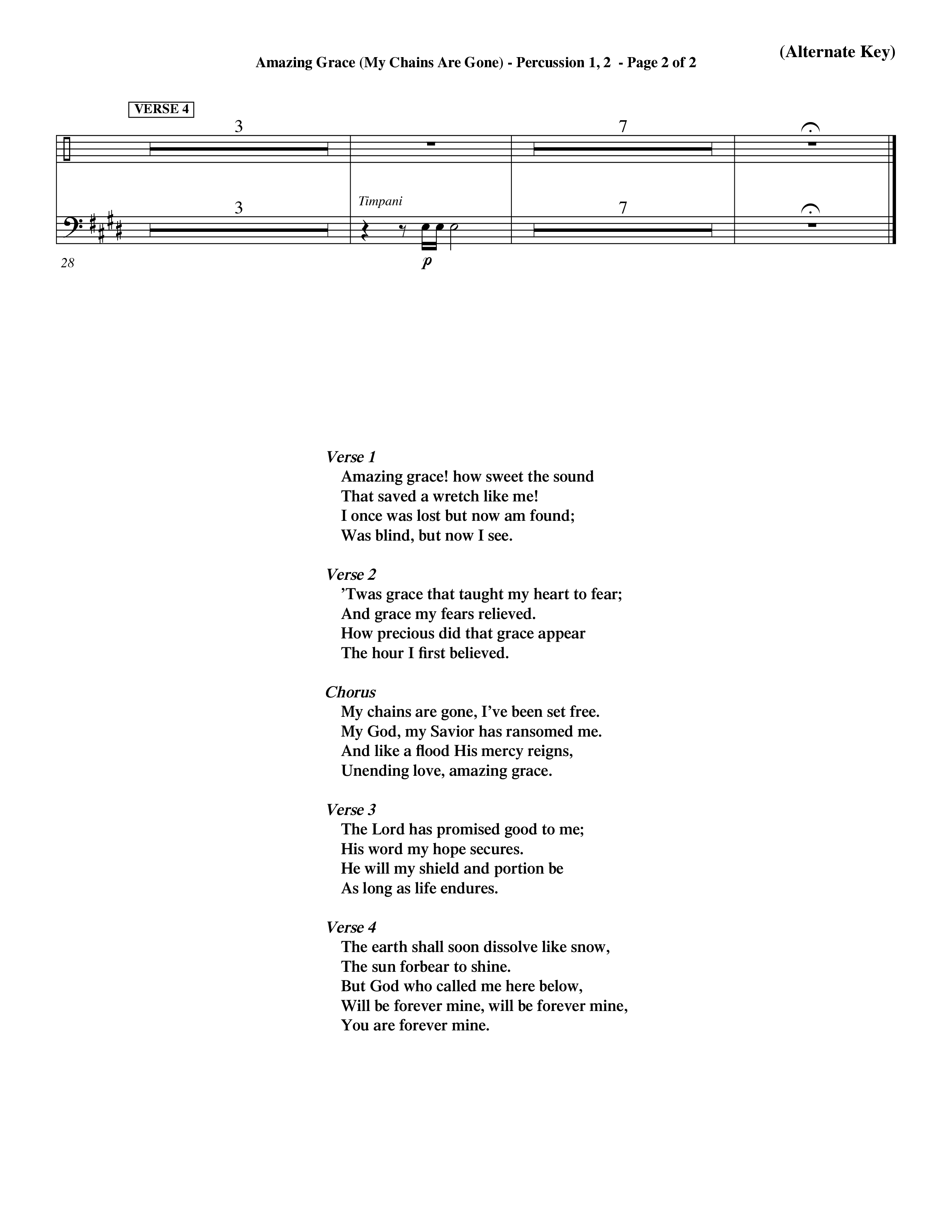 Amazing Grace (My Chains Are Gone) (Choral Anthem SATB) Percussion 1/2 (Word Music Choral / Orch. David Winkler)