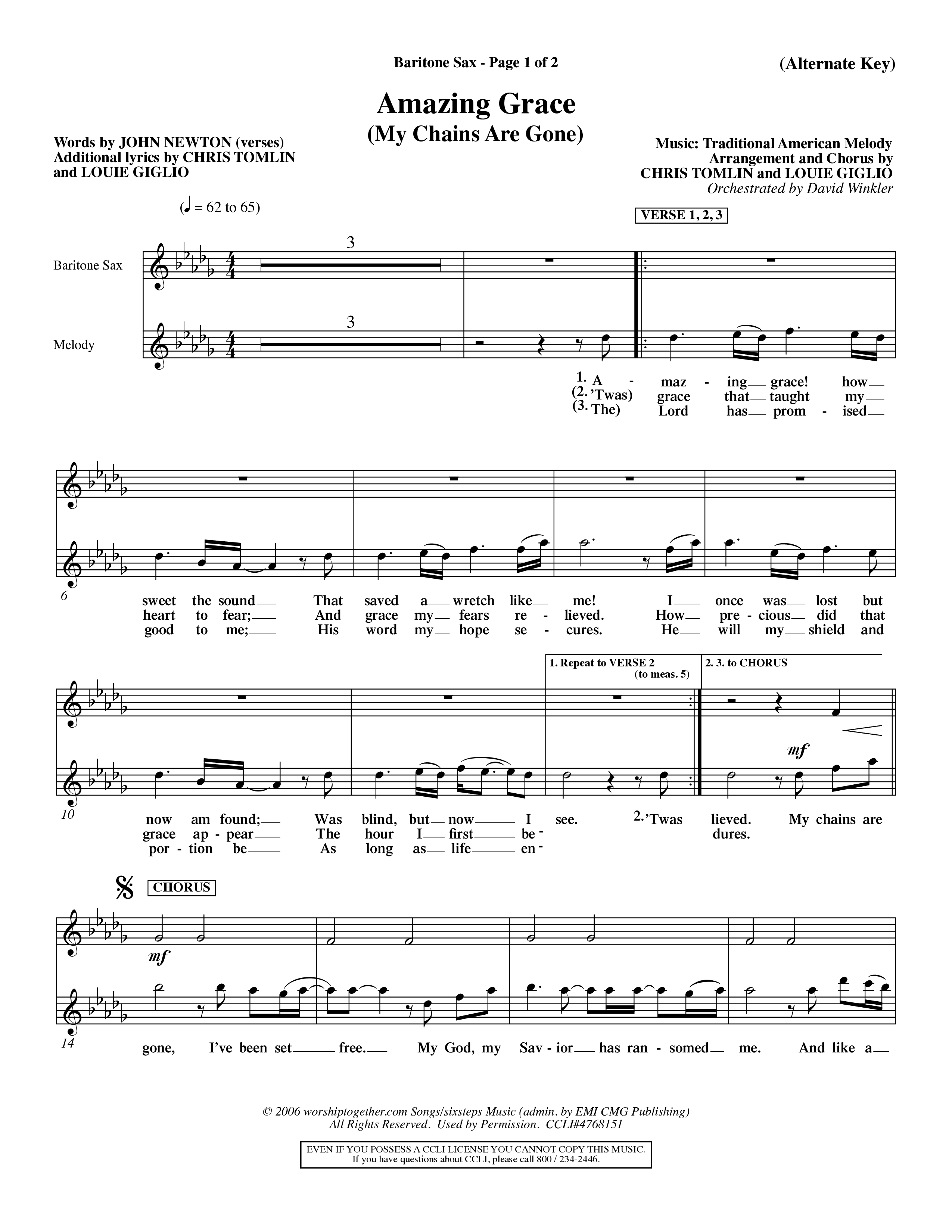 Amazing Grace (My Chains Are Gone) (Choral Anthem SATB) Saxophone (Word Music Choral / Orch. David Winkler)
