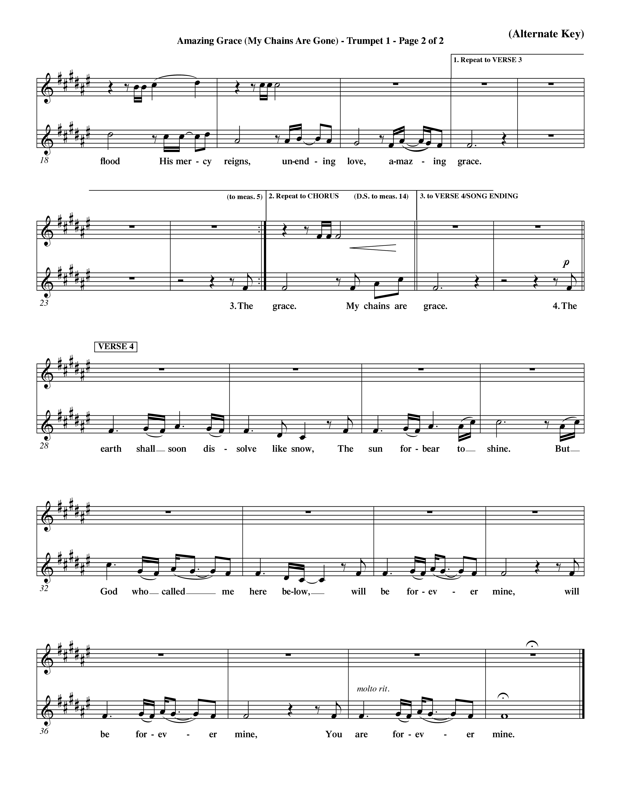 Amazing Grace (My Chains Are Gone) (Choral Anthem SATB) Trumpet 1 (Word Music Choral / Orch. David Winkler)