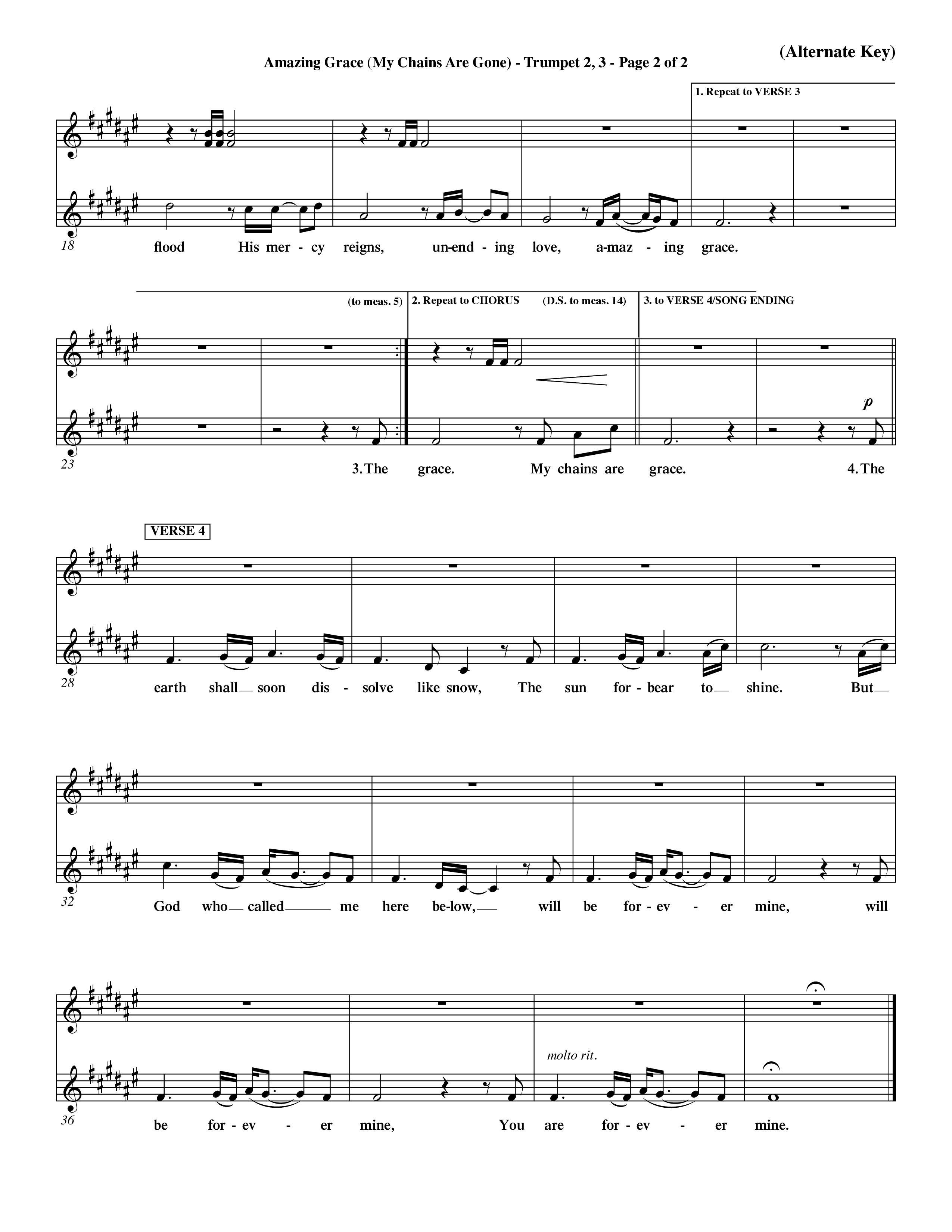 Amazing Grace (My Chains Are Gone) (Choral Anthem SATB) Trumpet 2/3 (Word Music Choral / Orch. David Winkler)