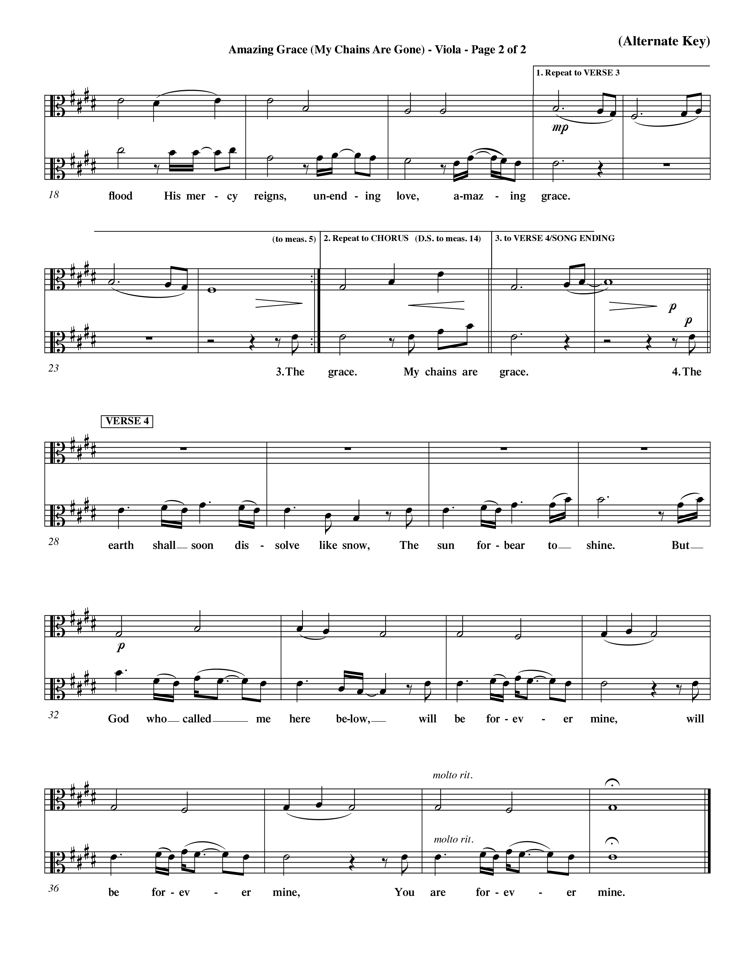 Amazing Grace (My Chains Are Gone) (Choral Anthem SATB) Viola (Word Music Choral / Orch. David Winkler)