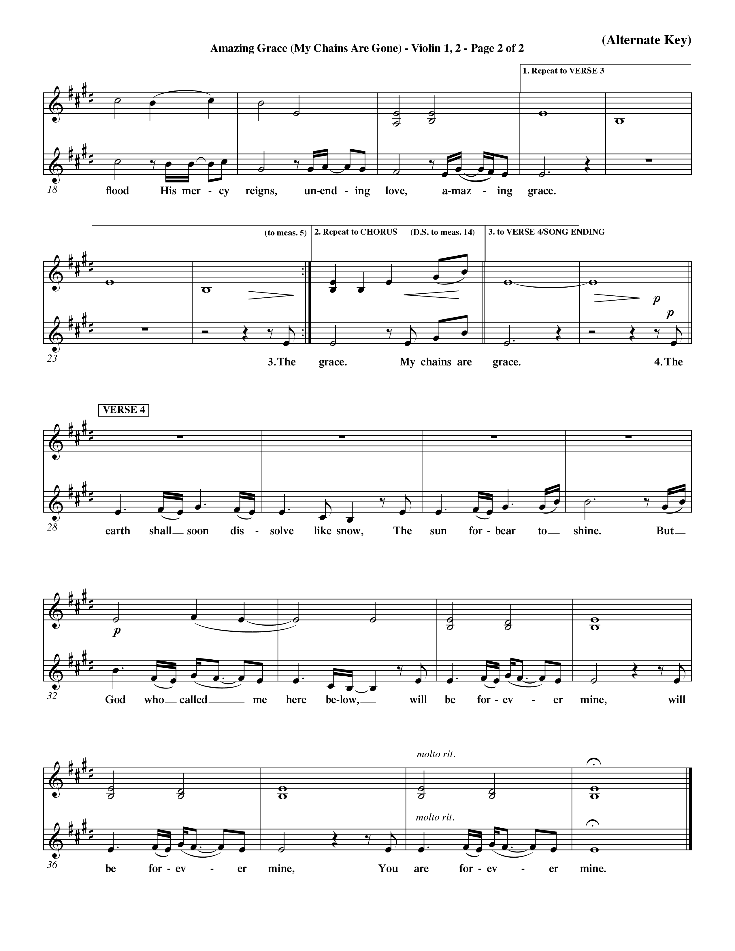 Amazing Grace (My Chains Are Gone) (Choral Anthem SATB) Violin 1/2 (Word Music Choral / Orch. David Winkler)