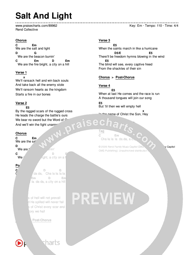 Salt And Light Chords & Lyrics (Rend Collective)