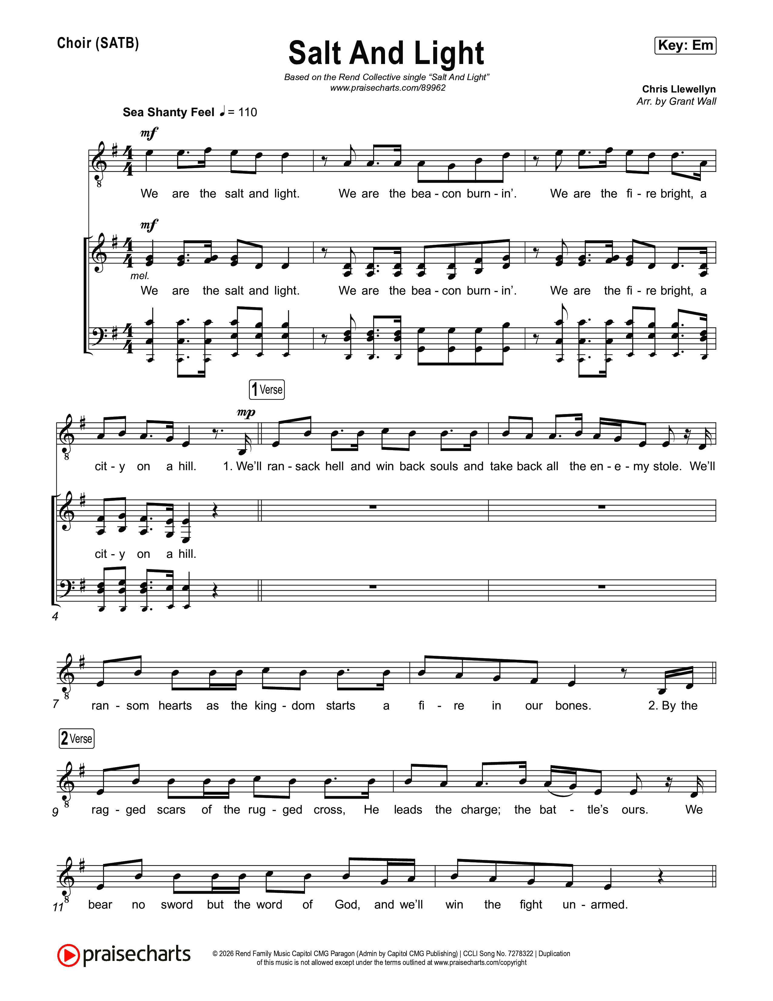 Salt And Light Choir Sheet (SATB) (Rend Collective)
