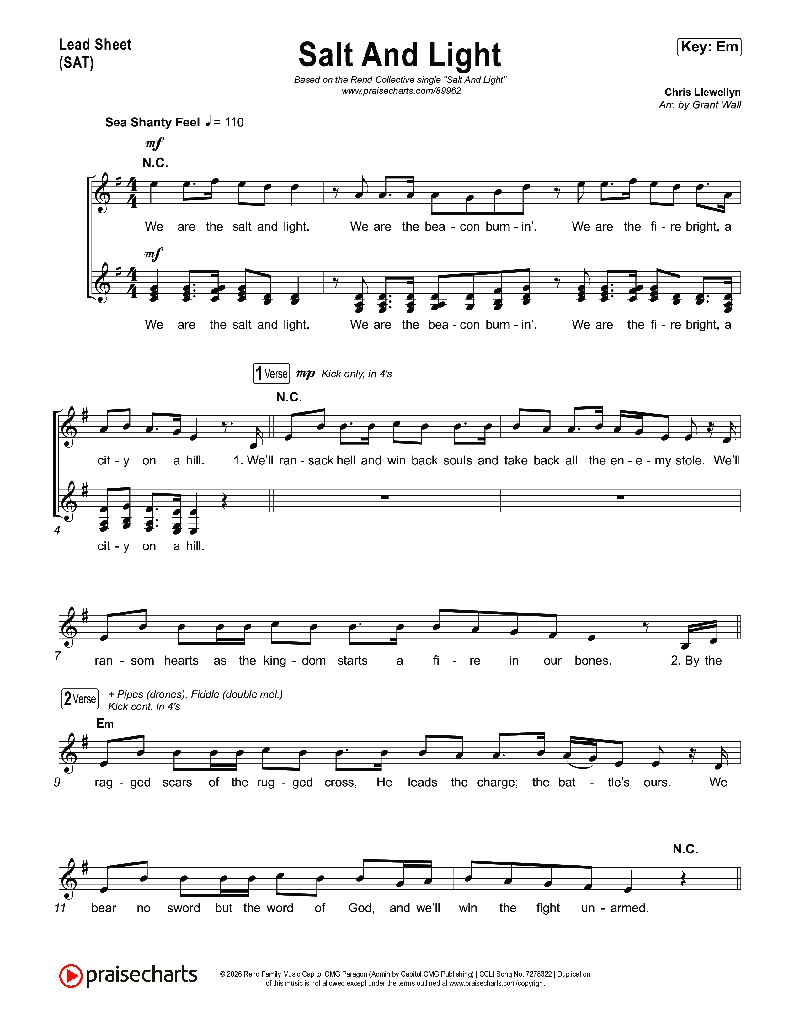 Salt And Light Lead Sheet (SAT) (Rend Collective)