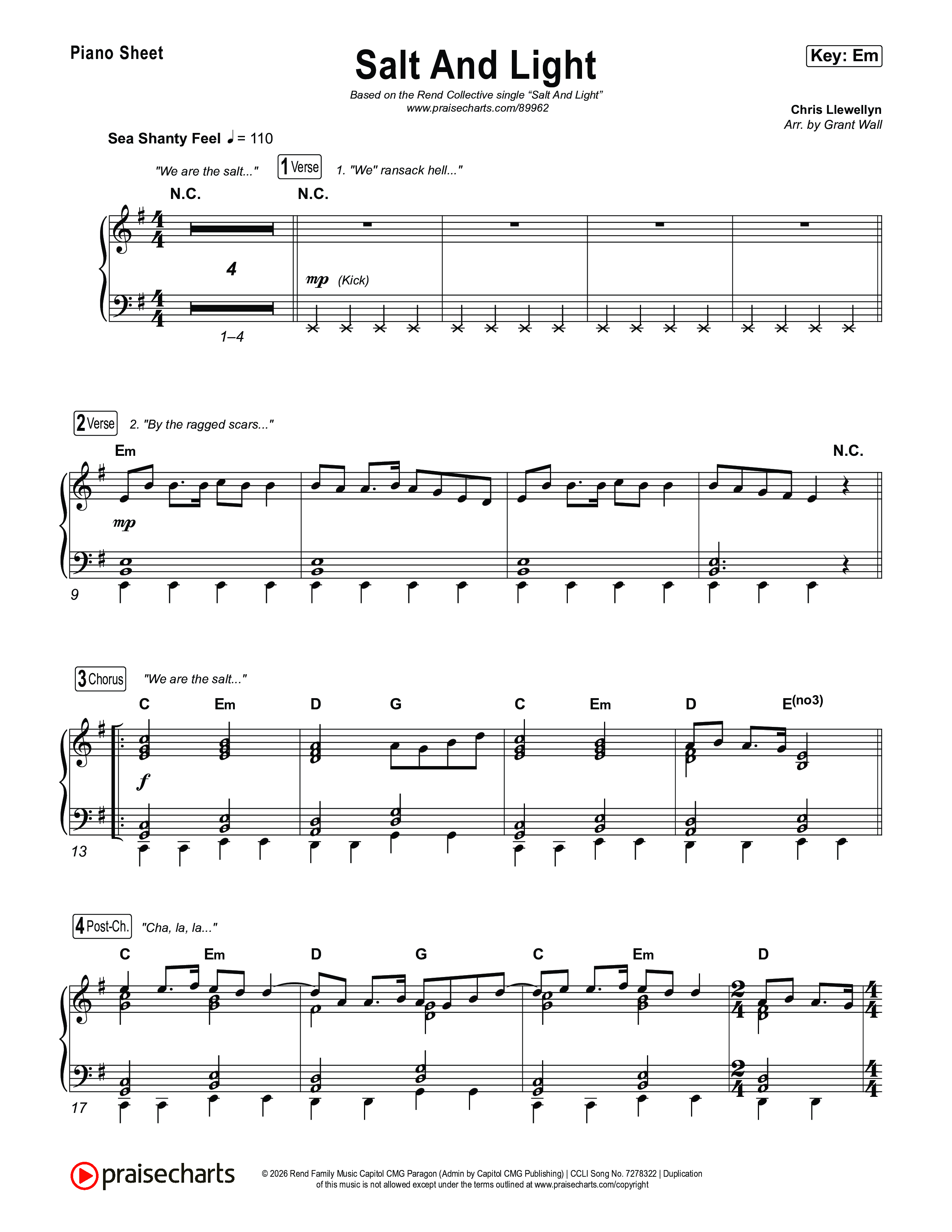 Salt And Light Piano Sheet (Rend Collective)