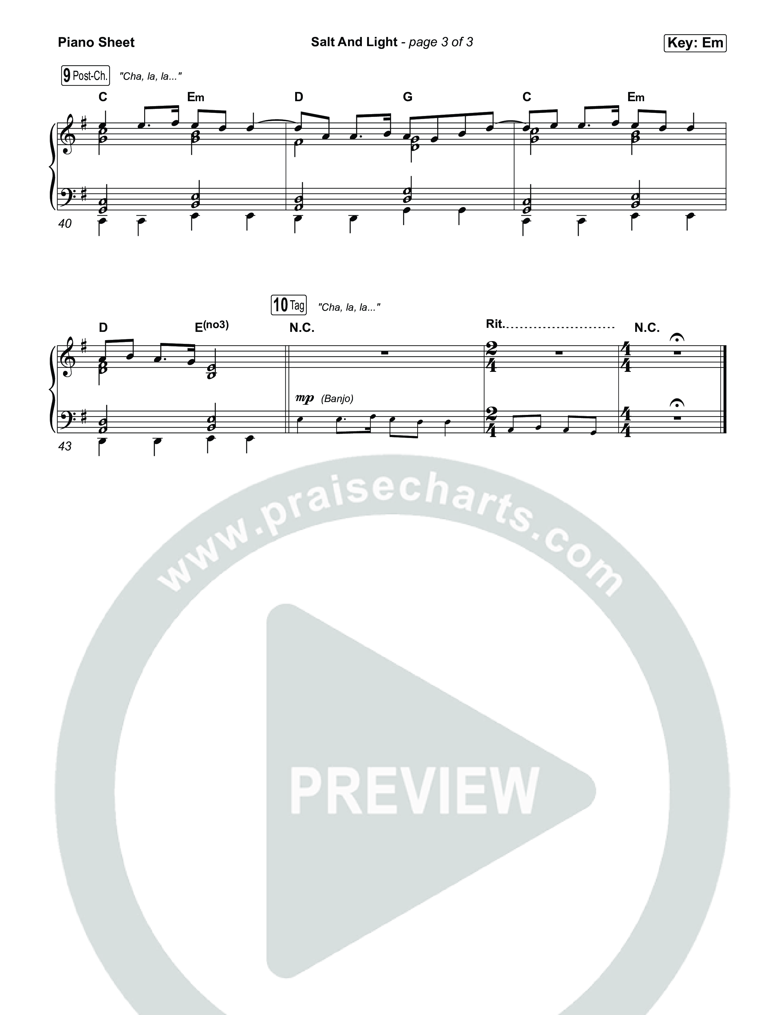 Salt And Light Piano Sheet (Rend Collective)