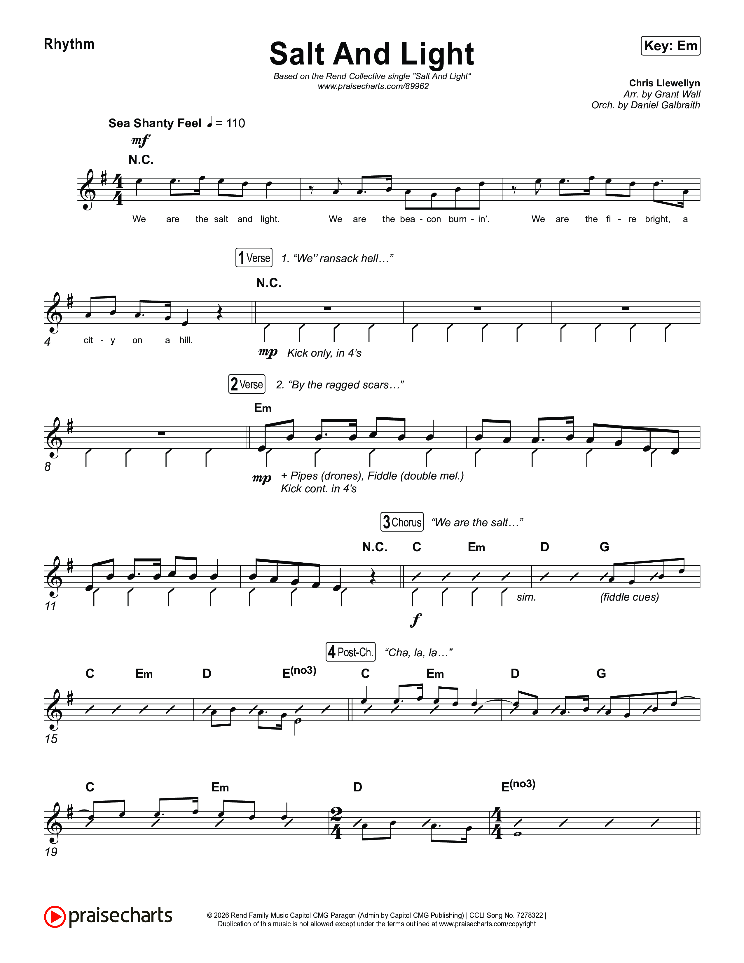 Salt And Light Rhythm Chart (Rend Collective)