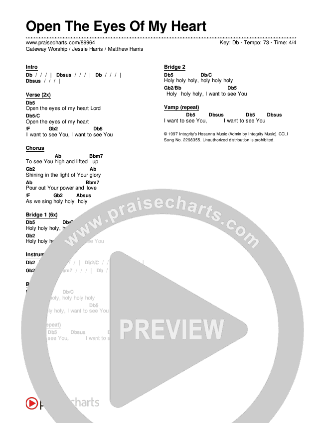Open The Eyes Of My Heart Chords & Lyrics (Gateway Worship / Jessie Harris / Matthew Harris)