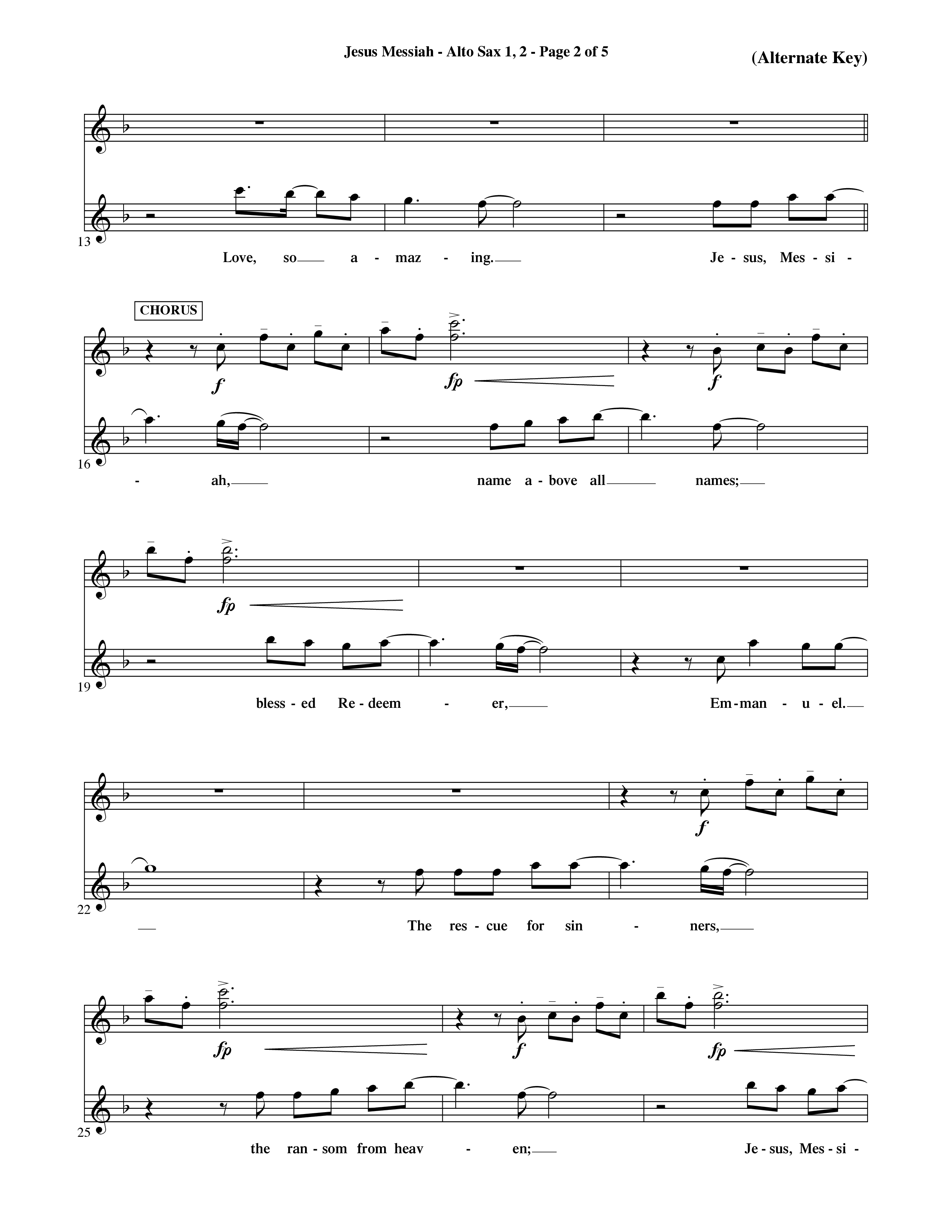 Jesus Messiah (Choral Anthem SATB) Alto Sax 1/2 (Word Music Choral / Orch. Ric Domenico)