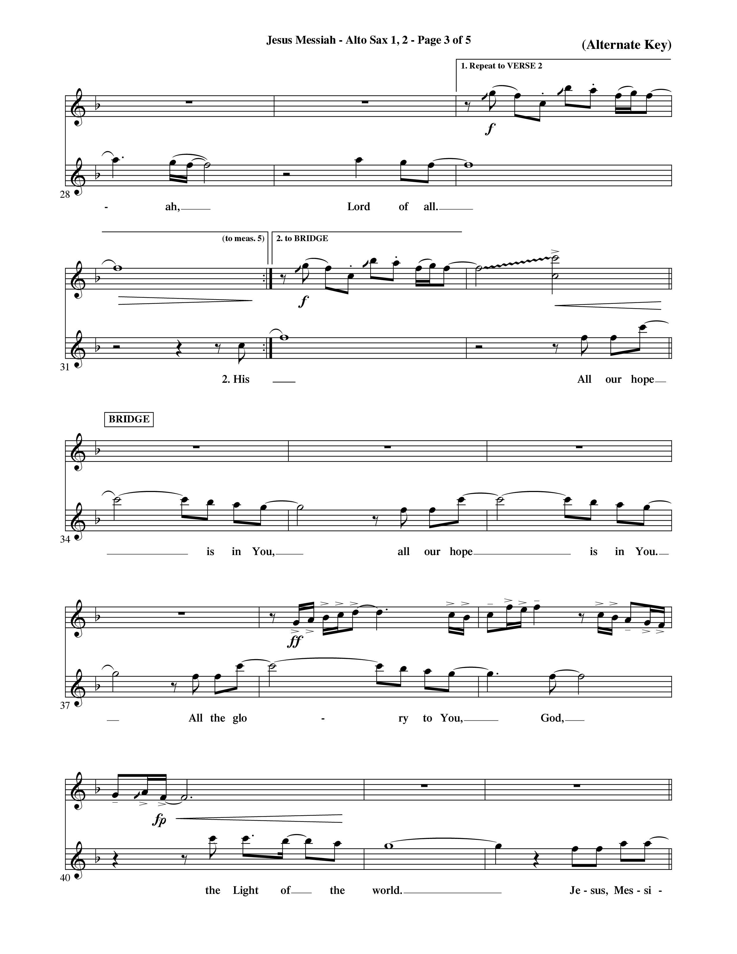 Jesus Messiah (Choral Anthem SATB) Alto Sax 1/2 (Word Music Choral / Orch. Ric Domenico)