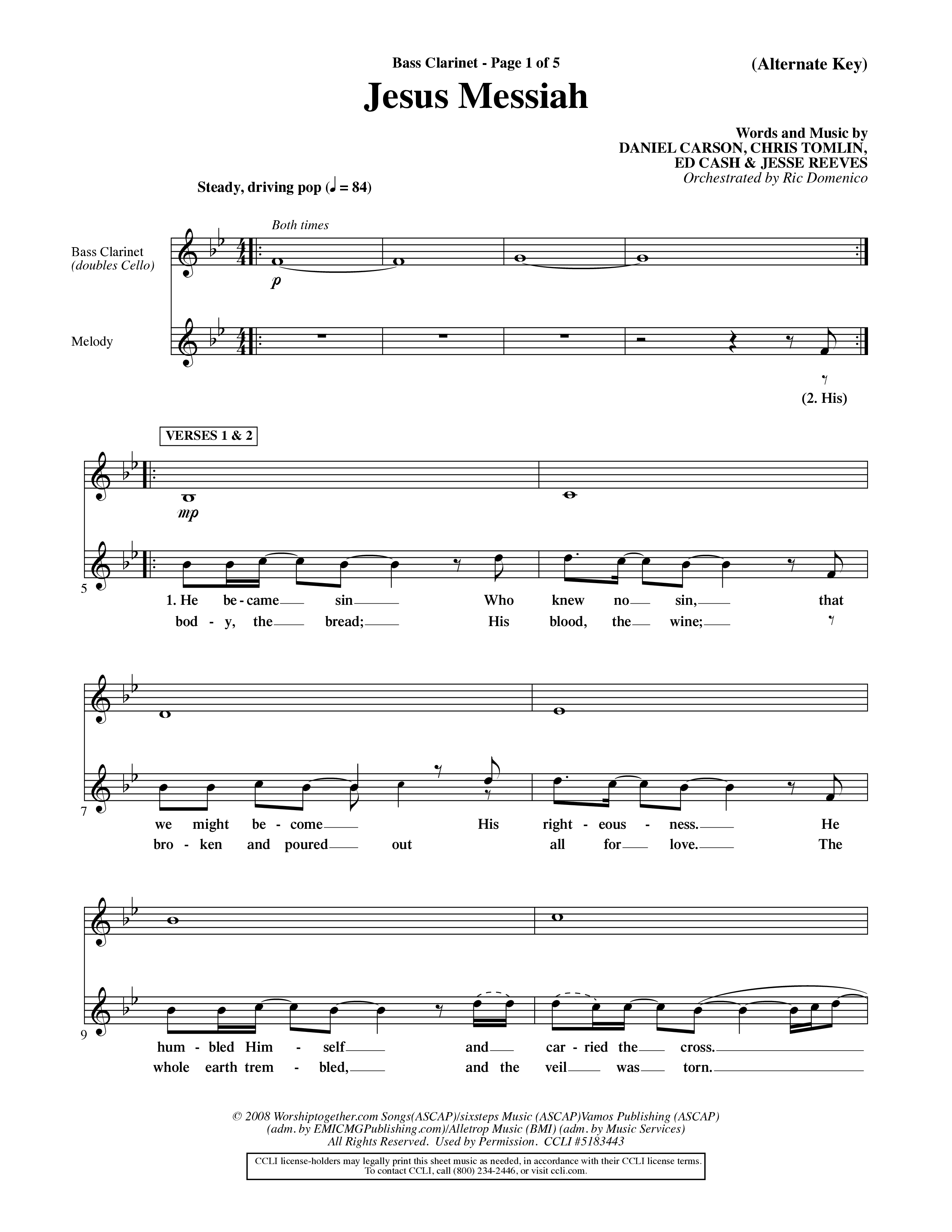 Jesus Messiah (Choral Anthem SATB) Bass Clarinet (Word Music Choral / Orch. Ric Domenico)
