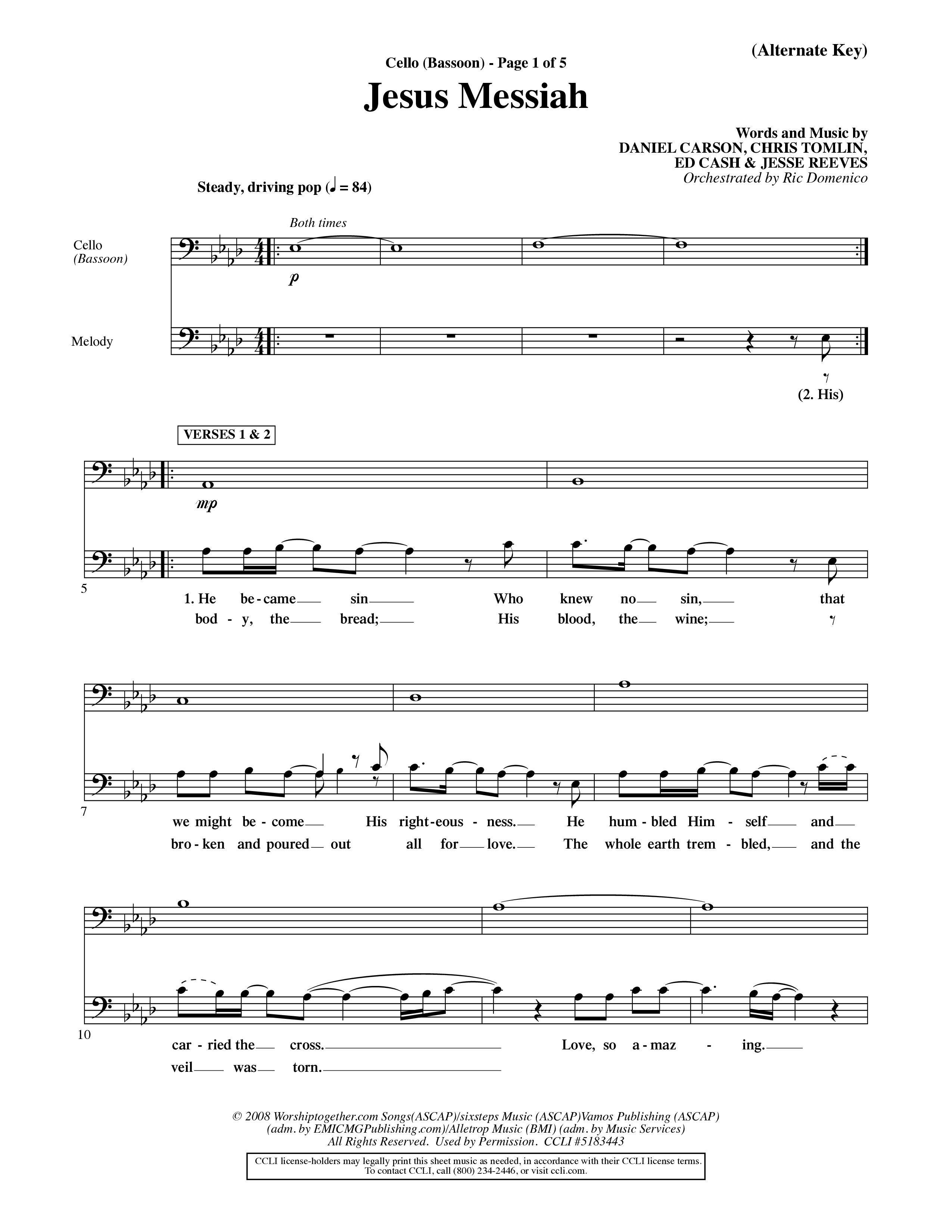 Jesus Messiah (Choral Anthem SATB) Cello (Word Music Choral / Orch. Ric Domenico)