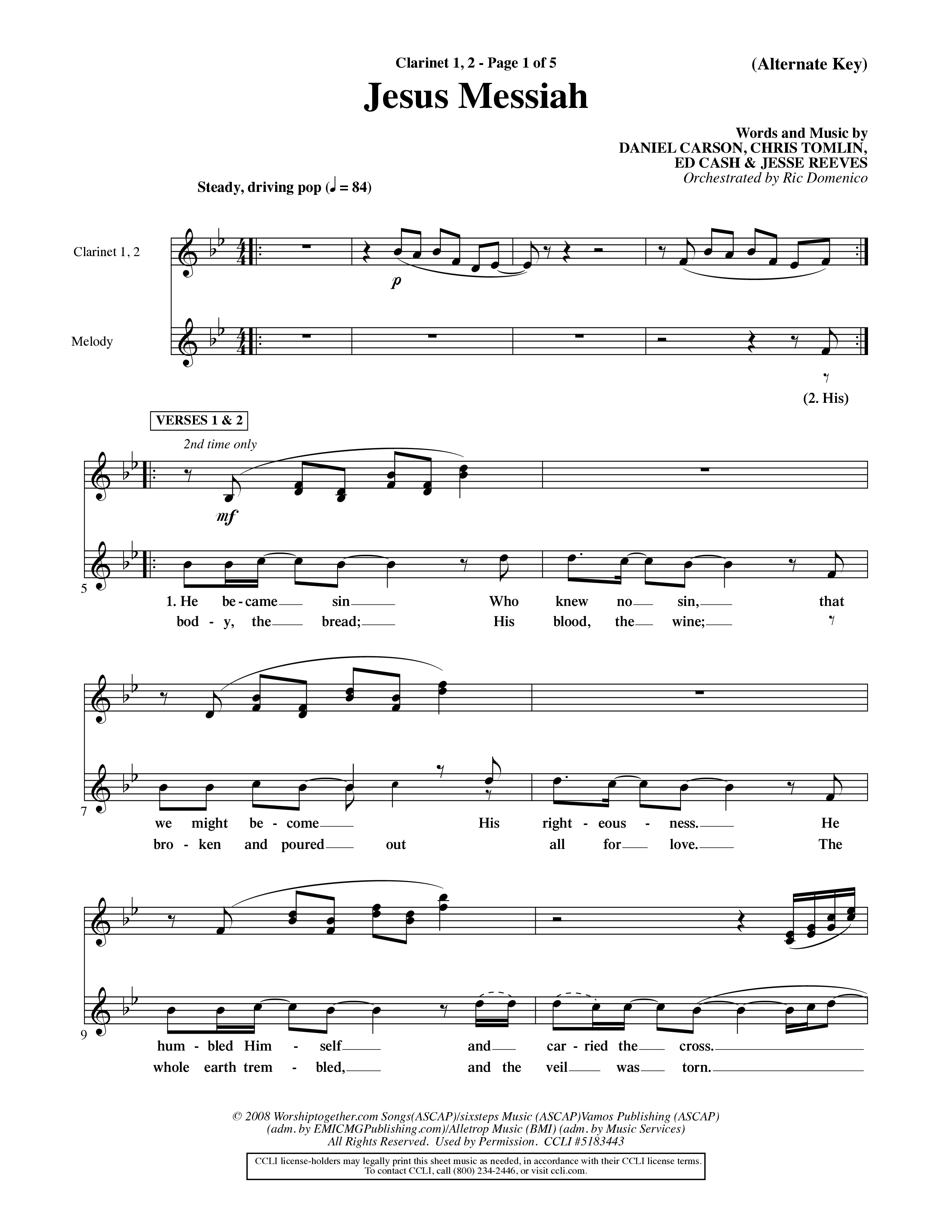 Jesus Messiah (Choral Anthem SATB) Clarinet 1/2 (Word Music Choral / Orch. Ric Domenico)