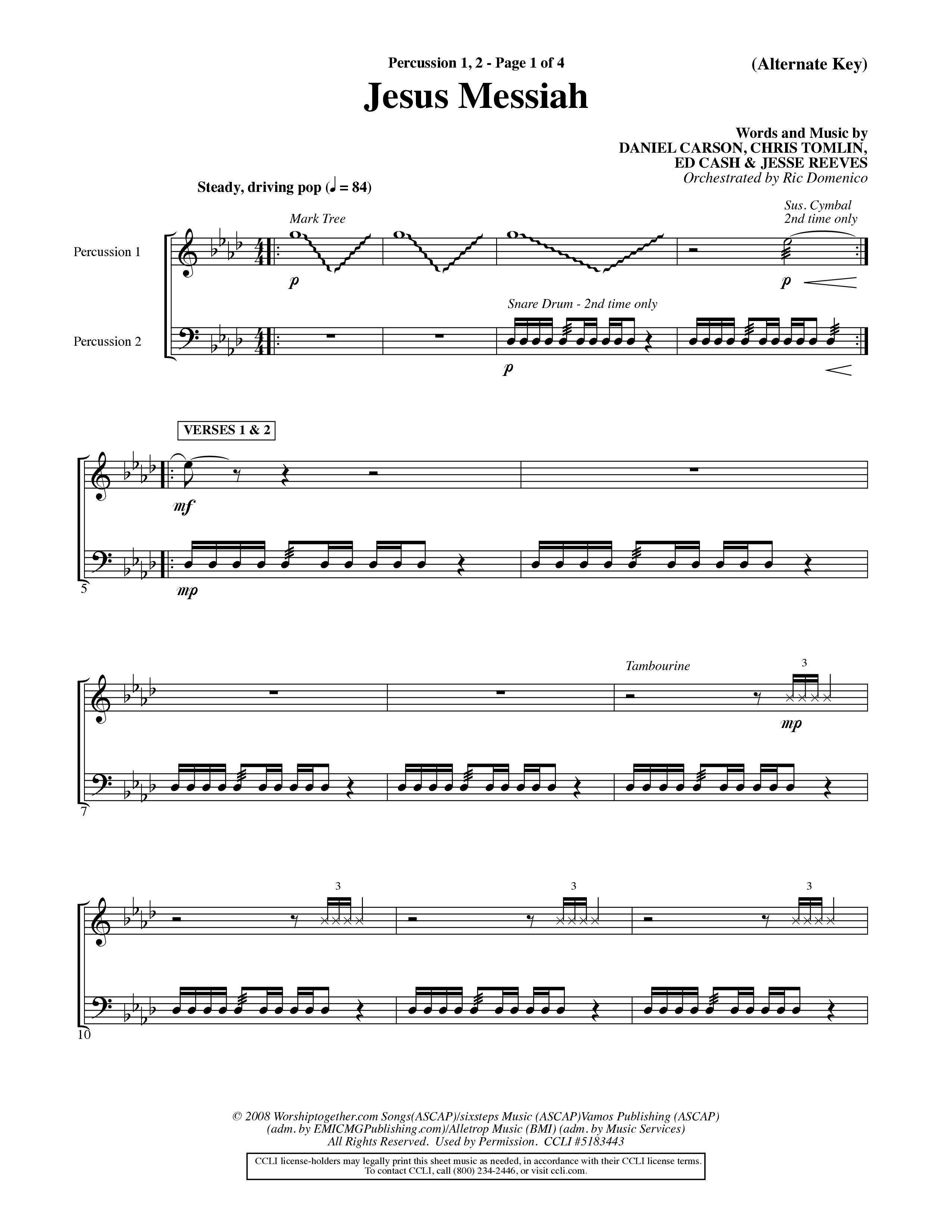 Jesus Messiah (Choral Anthem SATB) Percussion 1/2 (Word Music Choral / Orch. Ric Domenico)