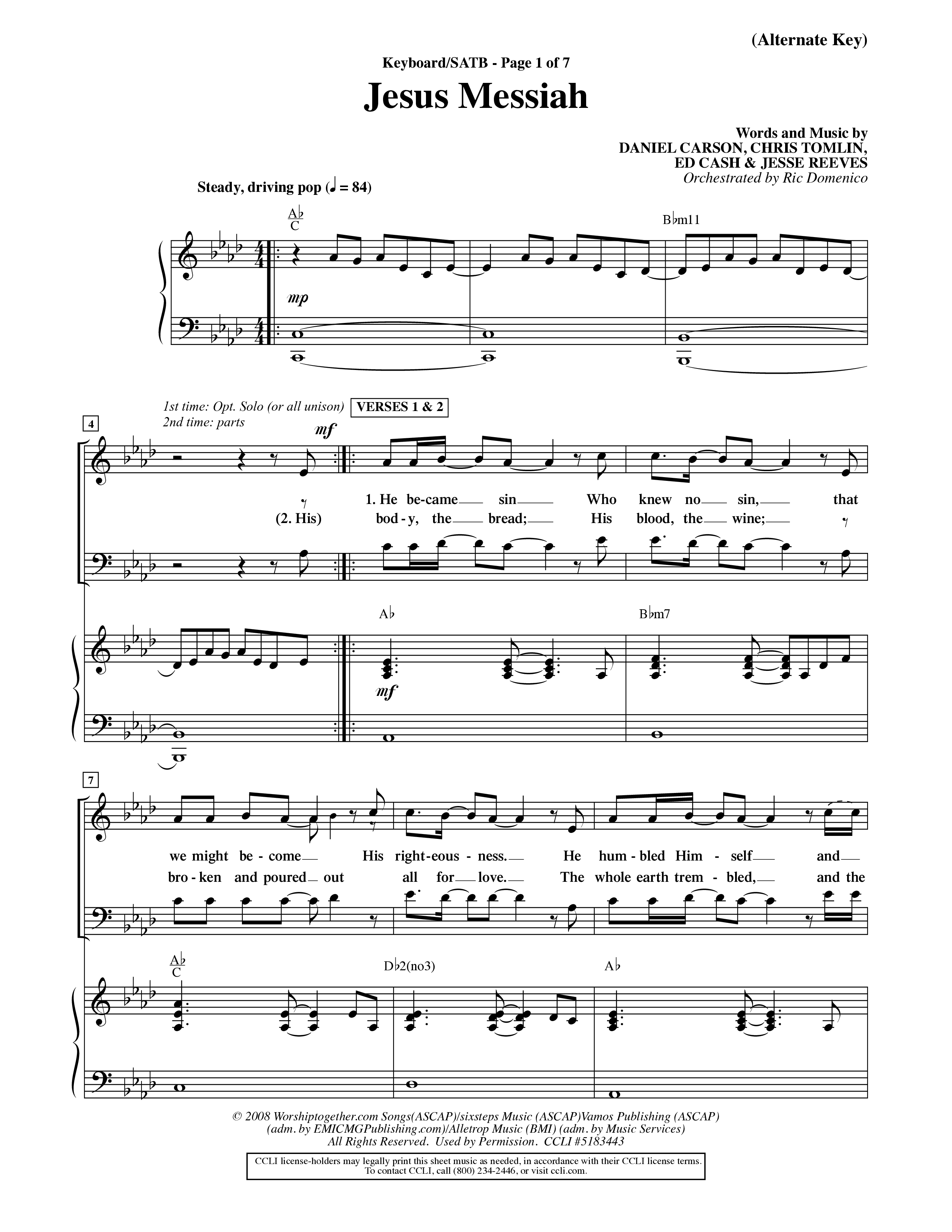 Jesus Messiah (Choral Anthem SATB) Keyboard/Vocal (SATB) (Word Music Choral / Orch. Ric Domenico)