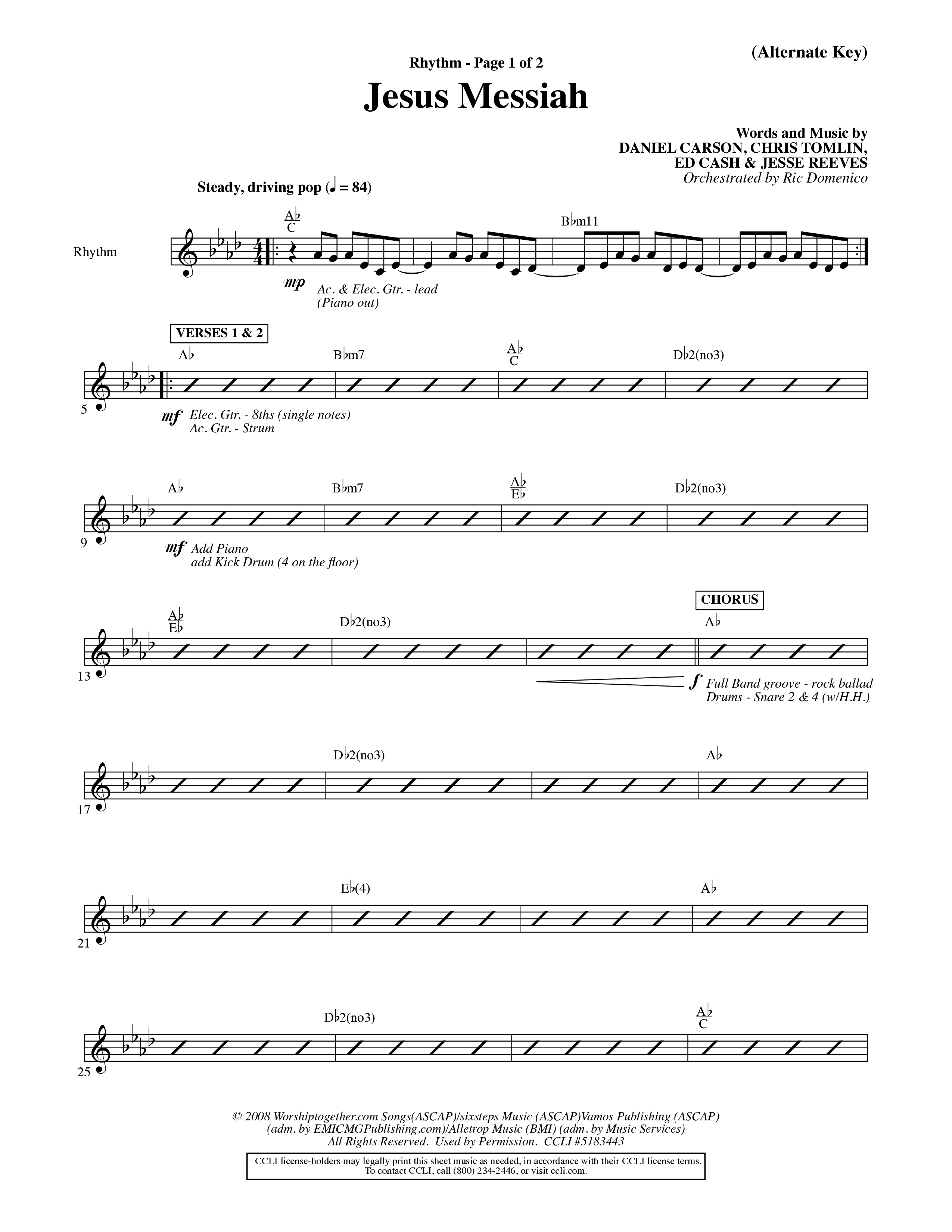 Jesus Messiah (Choral Anthem SATB) Rhythm Chart (Word Music Choral / Orch. Ric Domenico)