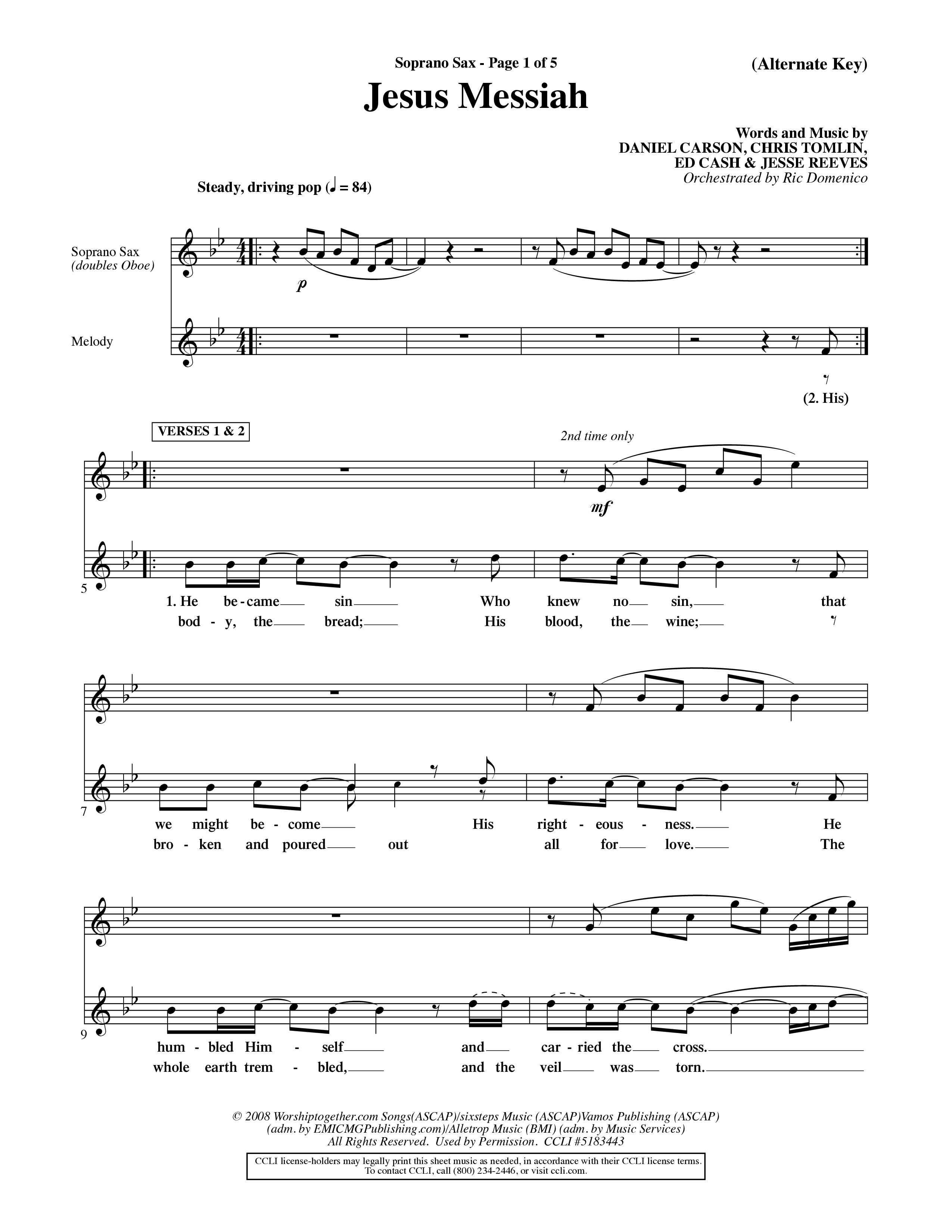 Jesus Messiah (Choral Anthem SATB) Saxophone (Word Music Choral / Orch. Ric Domenico)