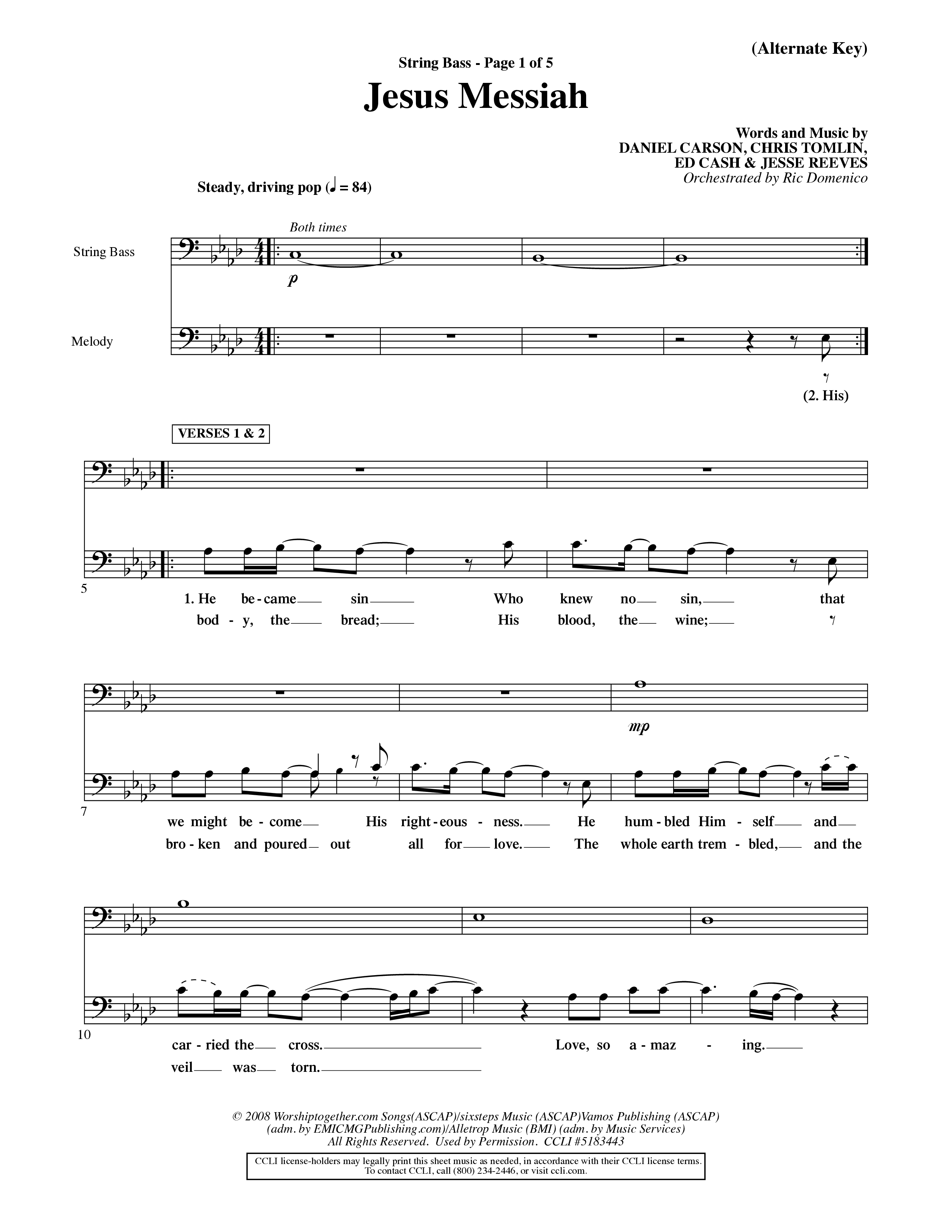 Jesus Messiah (Choral Anthem SATB) String Bass (Word Music Choral / Orch. Ric Domenico)