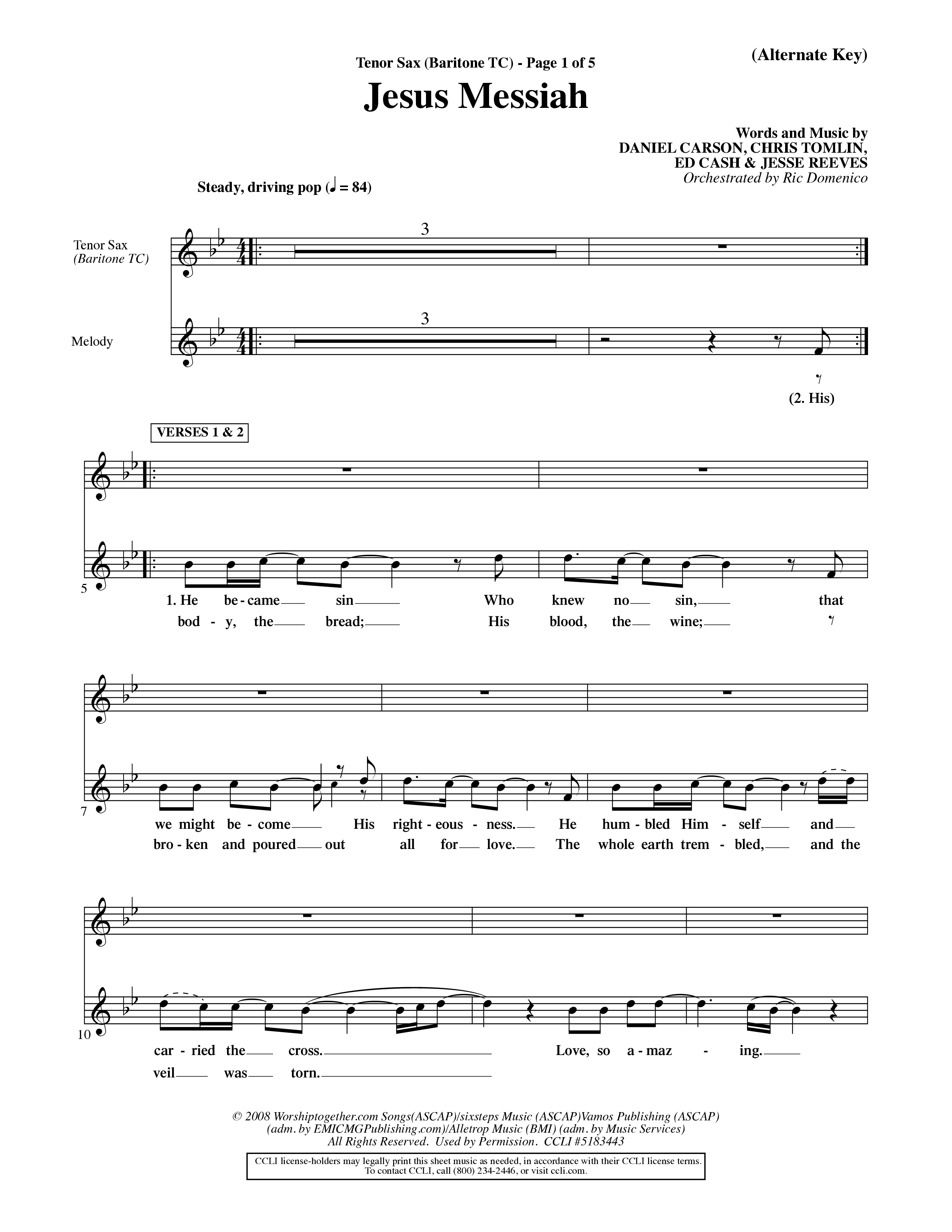 Jesus Messiah (Choral Anthem SATB) Tenor Sax/Baritone T.C. (Word Music Choral / Orch. Ric Domenico)