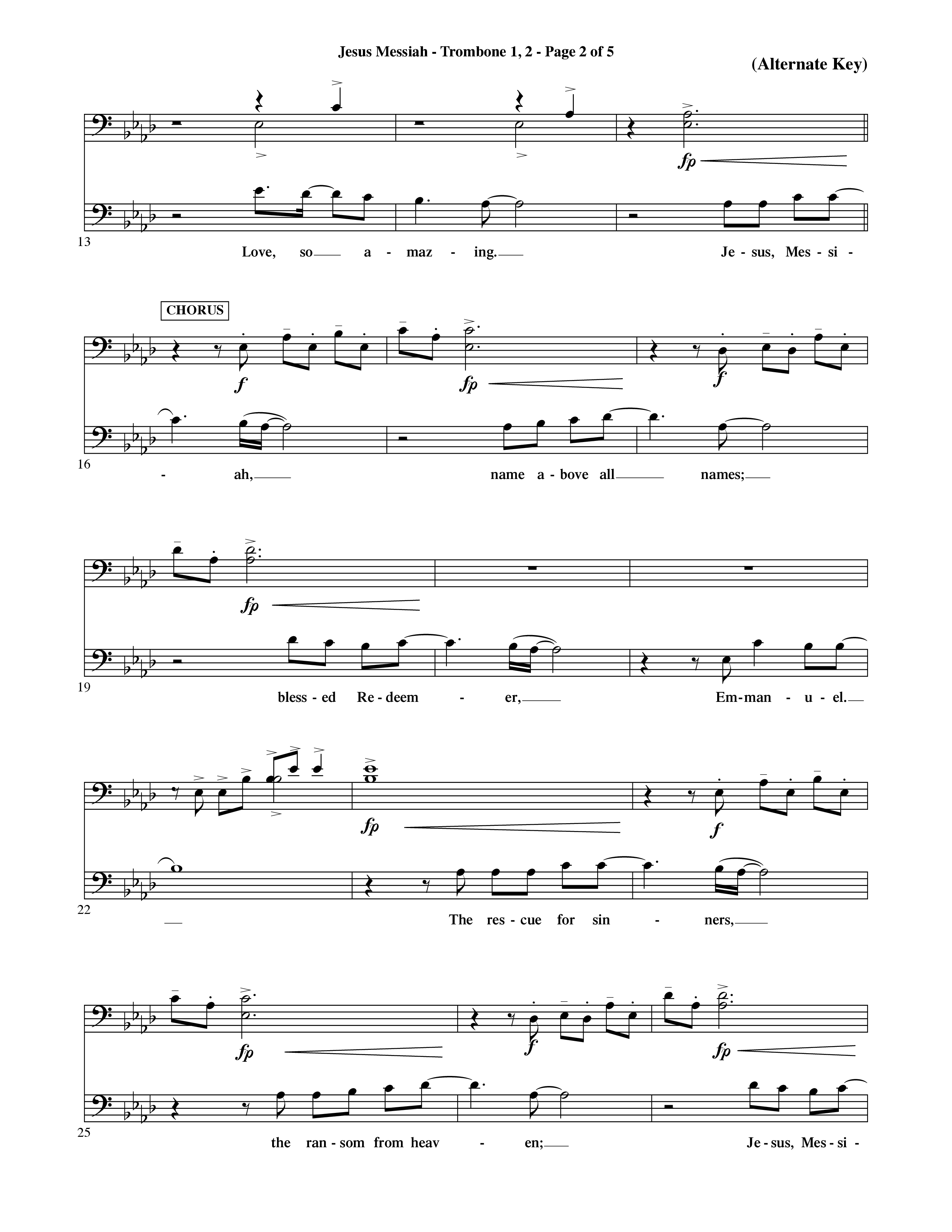 Jesus Messiah (Choral Anthem SATB) Trombone 1/2 (Word Music Choral / Orch. Ric Domenico)