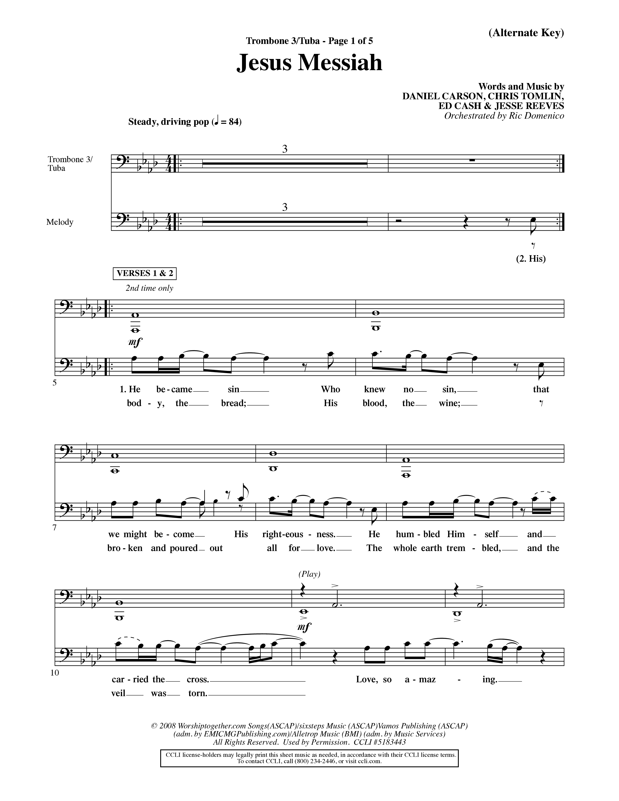 Jesus Messiah (Choral Anthem SATB) Trombone 3/Tuba (Word Music Choral / Orch. Ric Domenico)