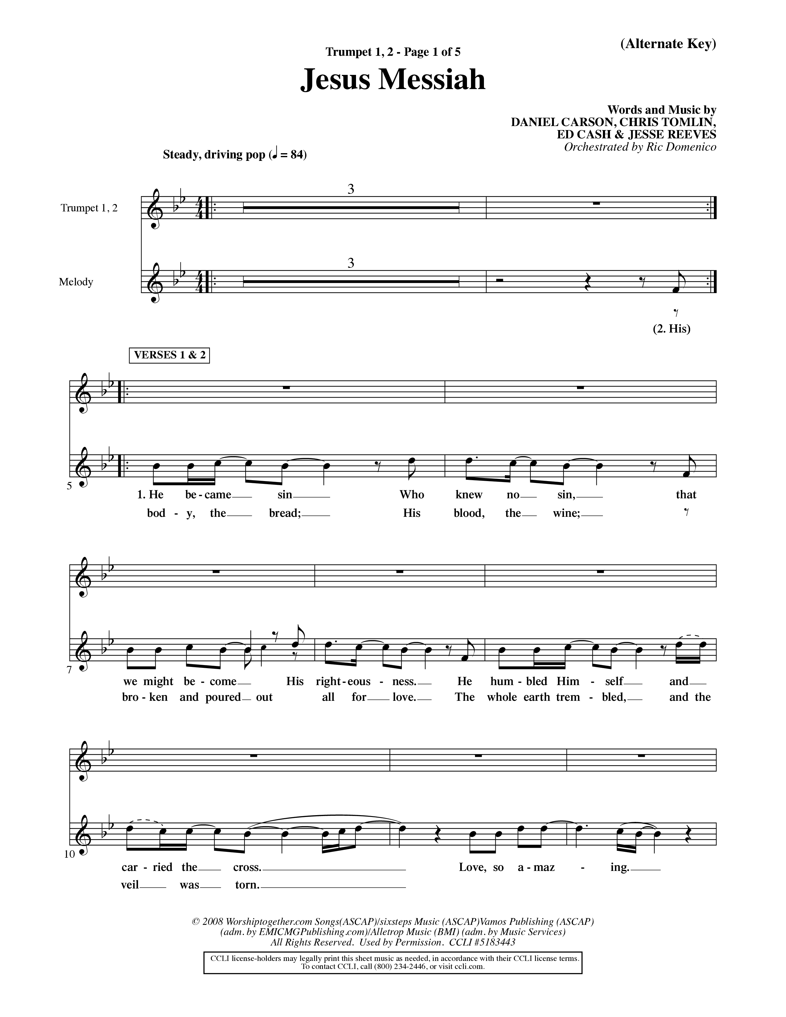Jesus Messiah (Choral Anthem SATB) Trumpet 1,2 (Word Music Choral / Orch. Ric Domenico)