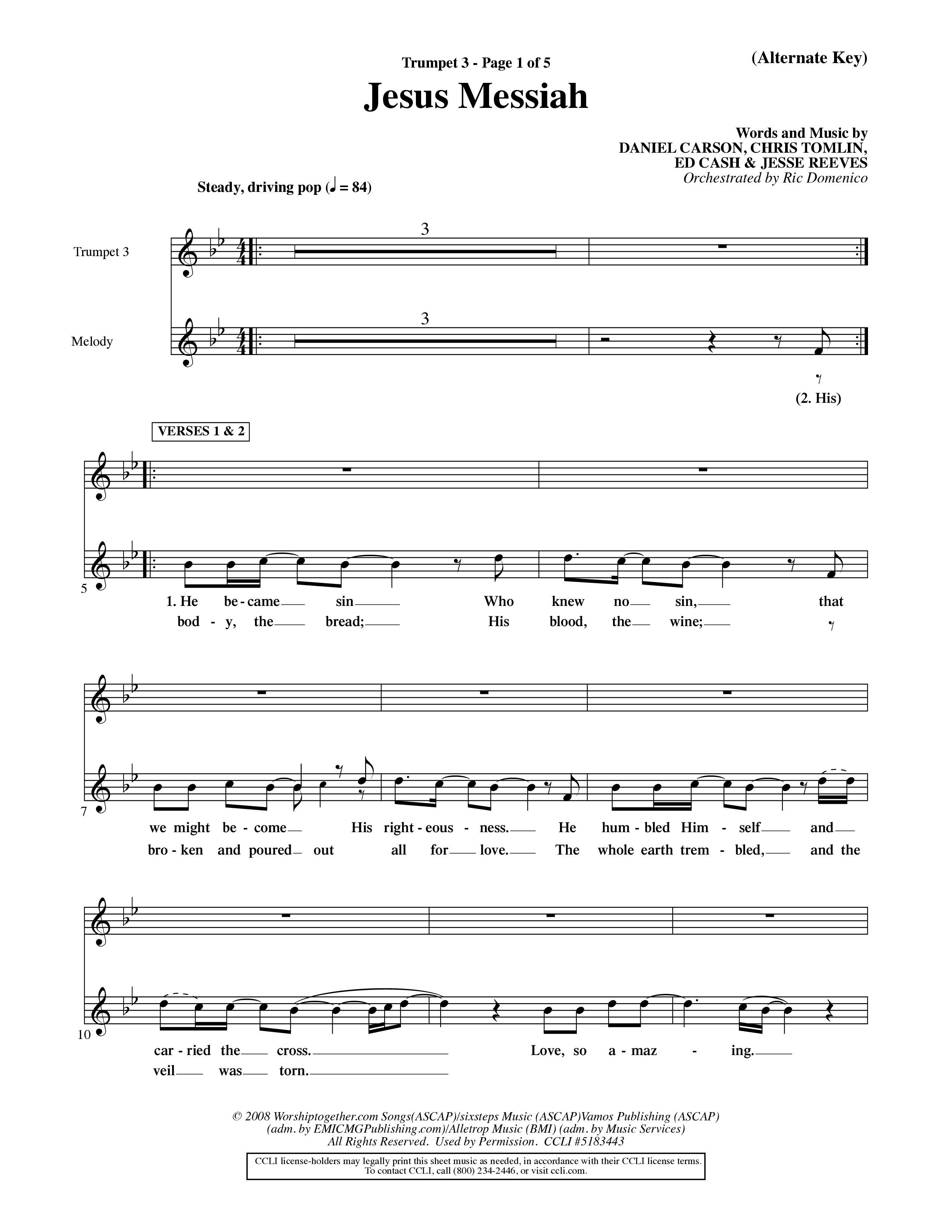 Jesus Messiah (Choral Anthem SATB) Trumpet 3 (Word Music Choral / Orch. Ric Domenico)