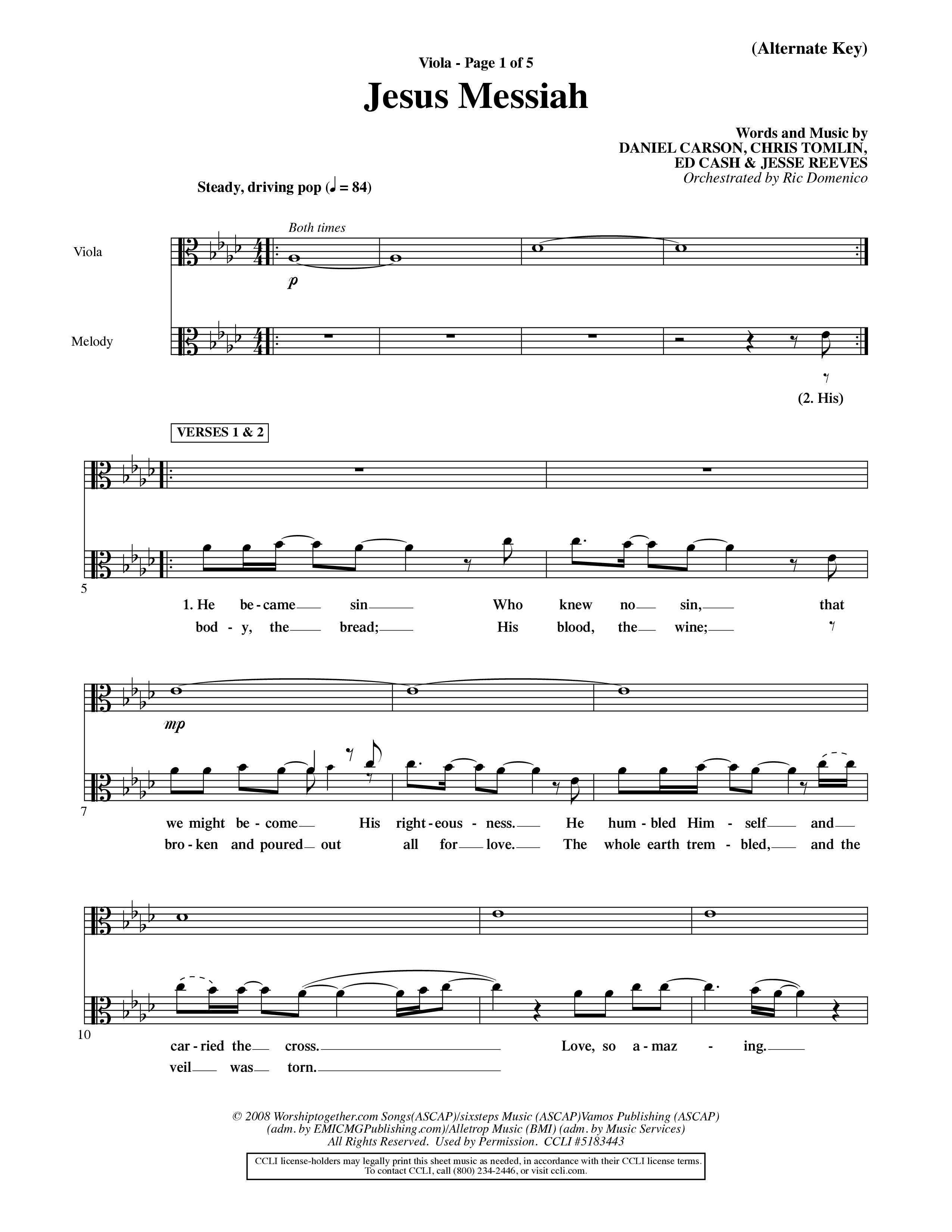 Jesus Messiah (Choral Anthem SATB) Viola (Word Music Choral / Orch. Ric Domenico)