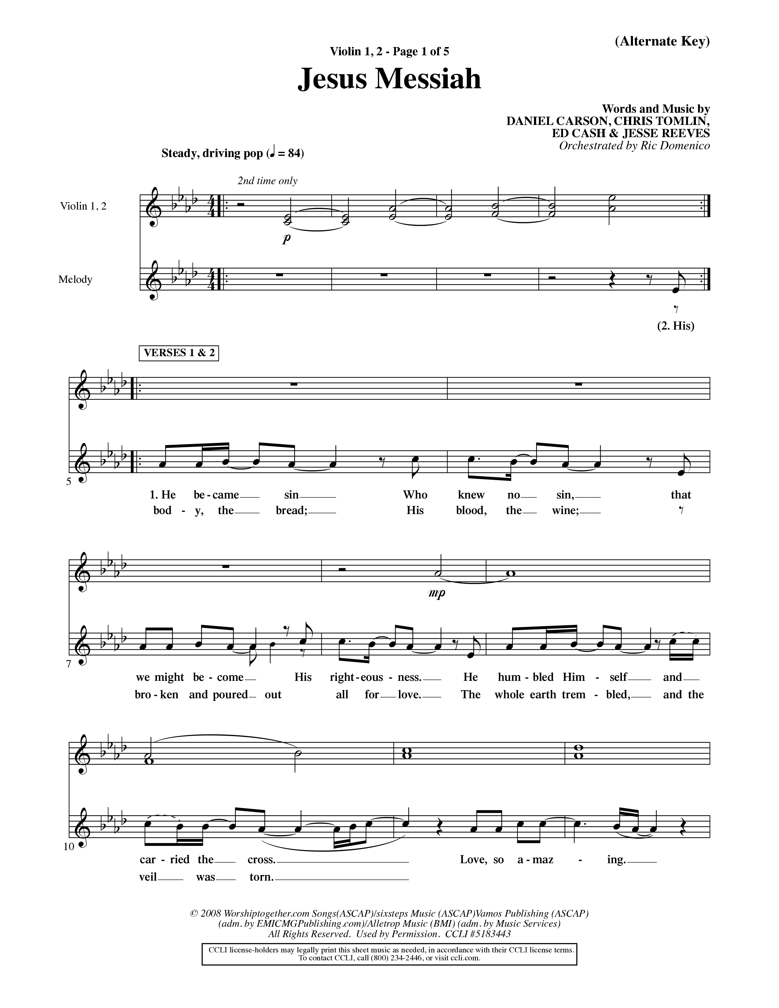 Jesus Messiah (Choral Anthem SATB) Violin 1/2 (Word Music Choral / Orch. Ric Domenico)