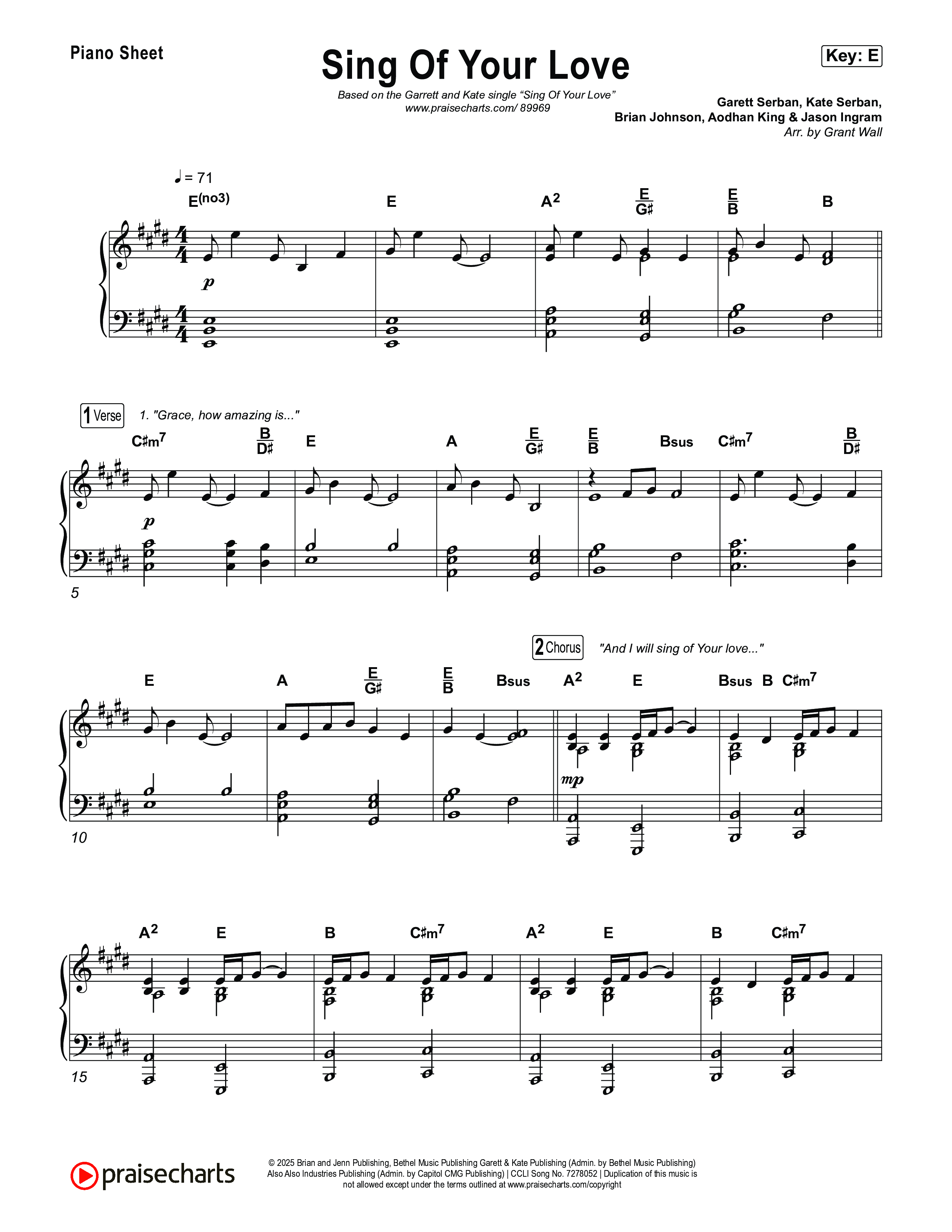 Sing Of Your Love Piano Sheet (Garett & Kate)