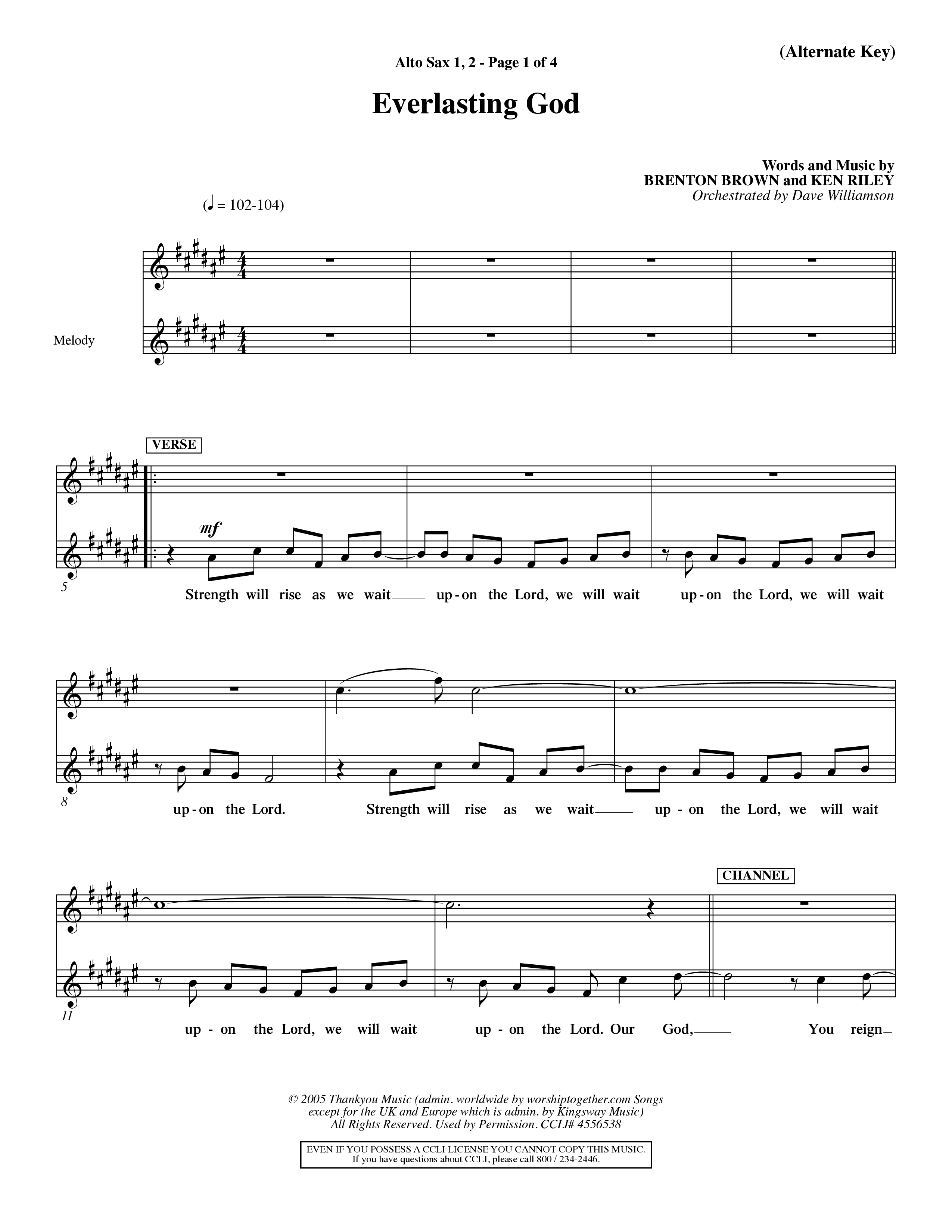 Everlasting God (Choral Anthem SATB) Alto Sax 1/2 (Word Music Choral / Orch. Dave Williamson)