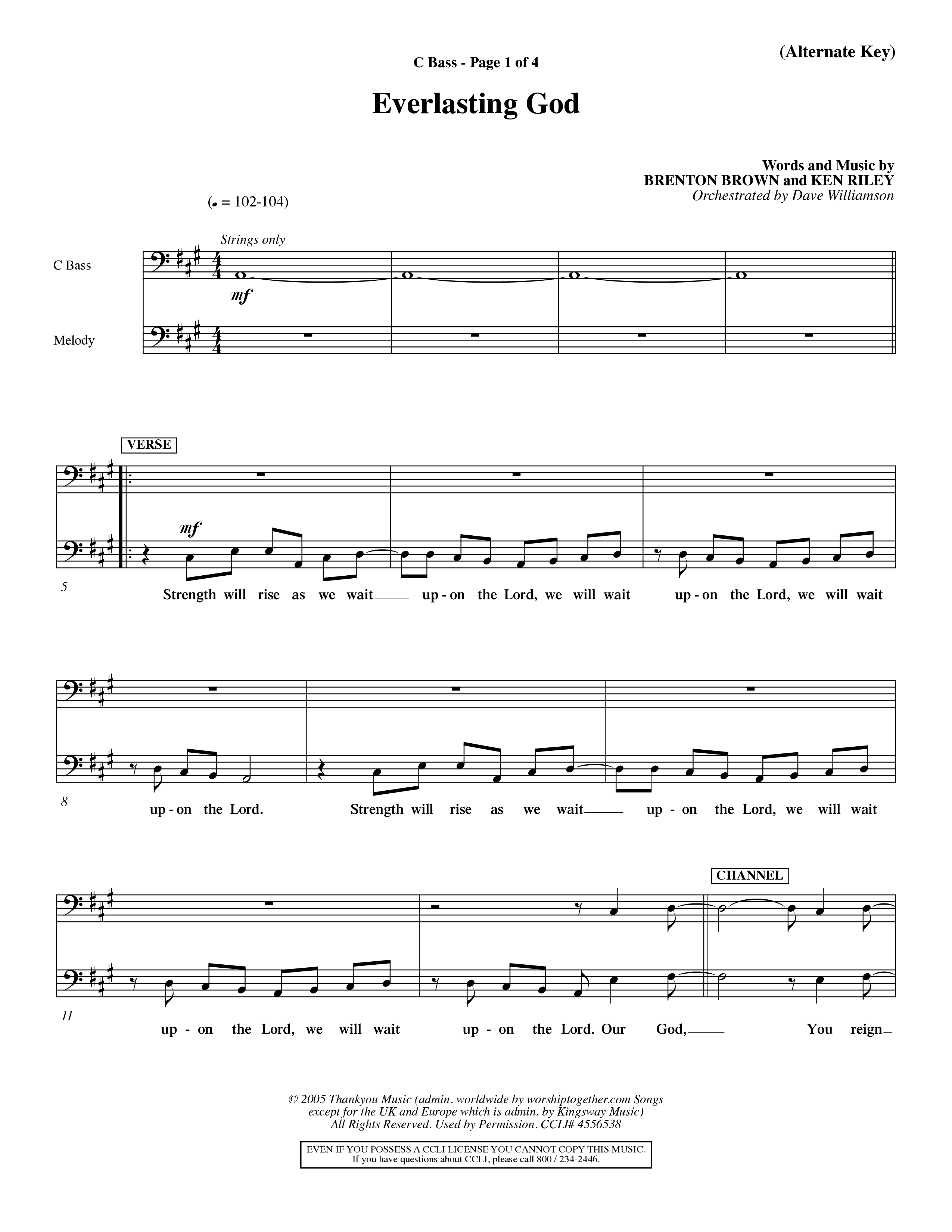 Everlasting God (Choral Anthem SATB) Contrabass (Word Music Choral / Orch. Dave Williamson)