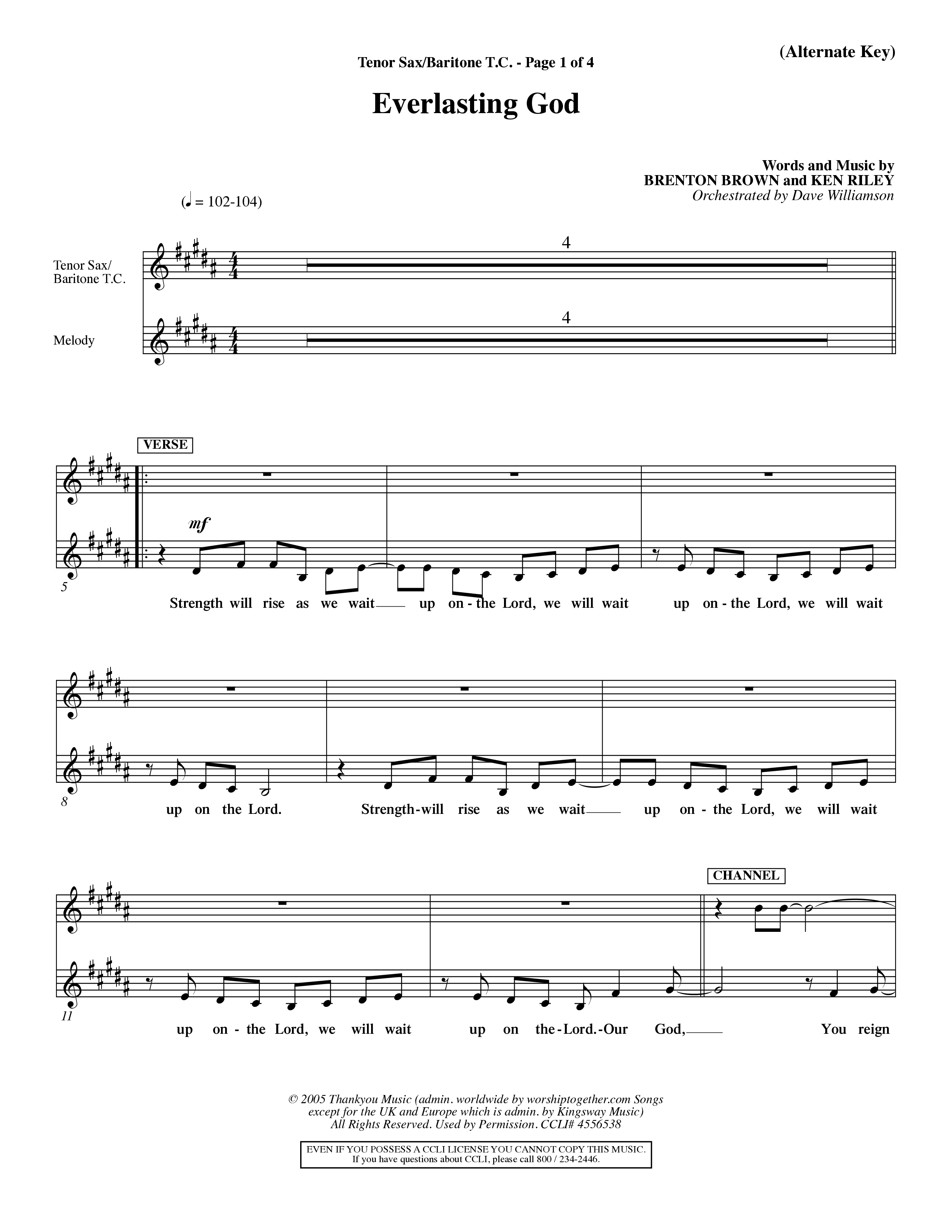 Everlasting God (Choral Anthem SATB) Tenor Sax/Baritone T.C. (Word Music Choral / Orch. Dave Williamson)