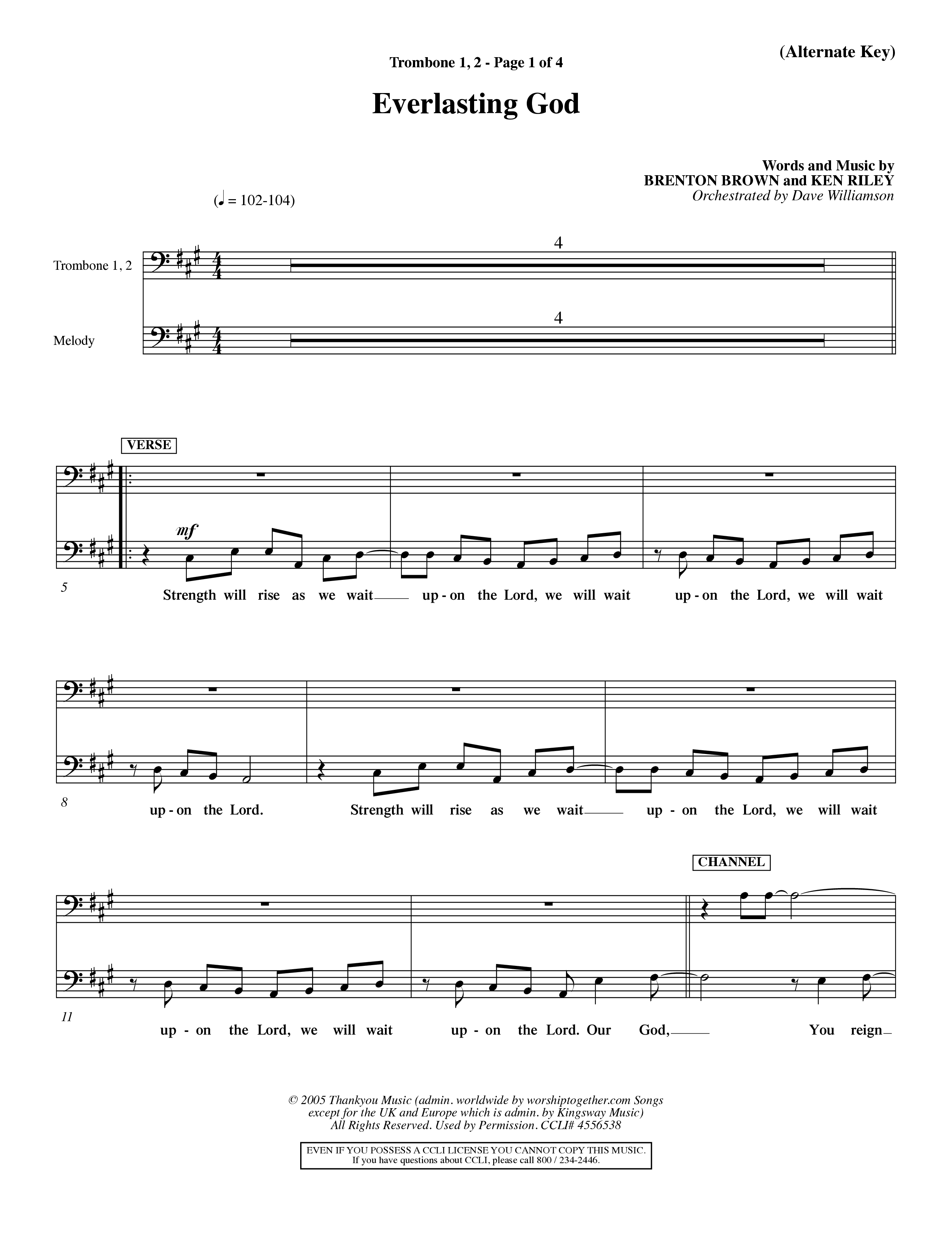 Everlasting God (Choral Anthem SATB) Trombone 1/2 (Word Music Choral / Orch. Dave Williamson)
