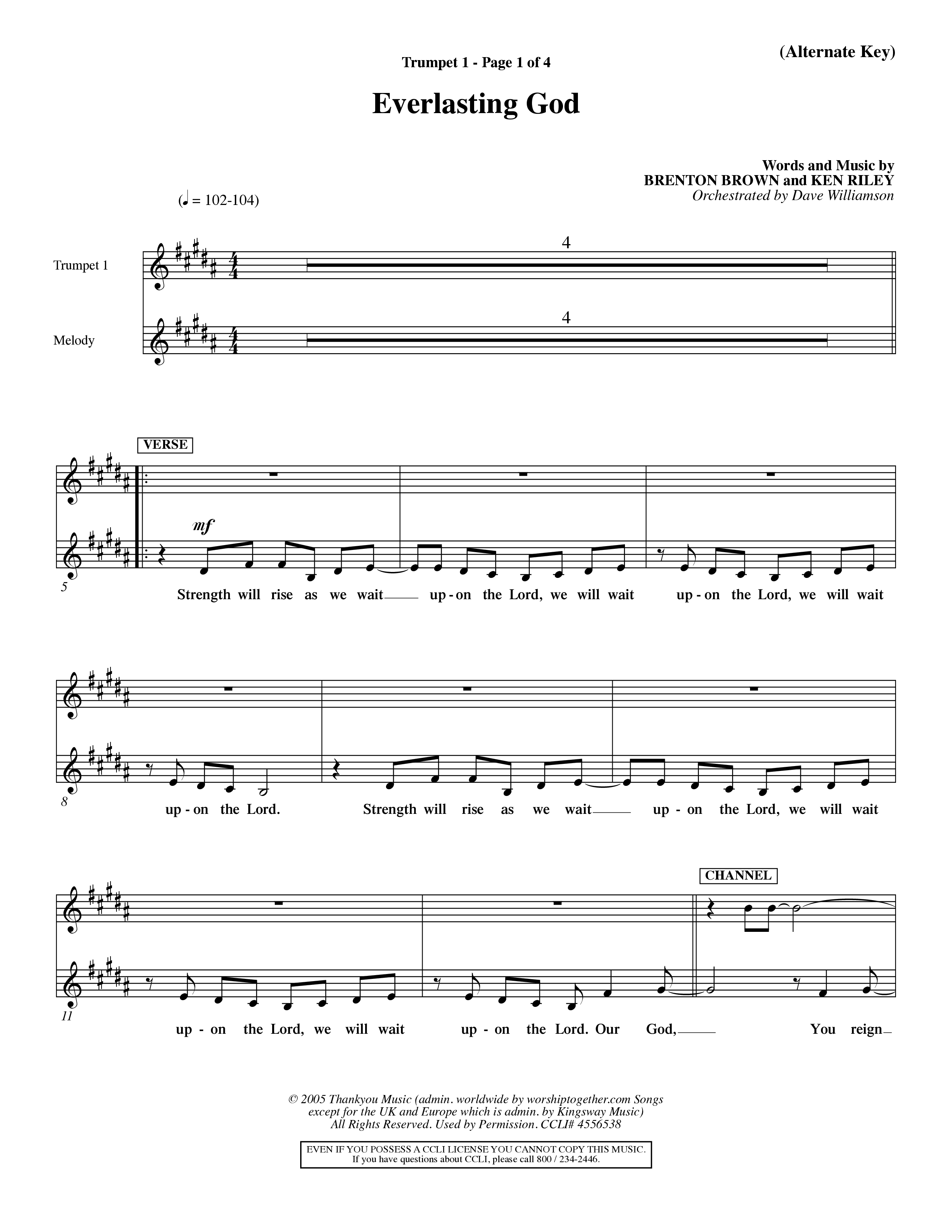 Everlasting God (Choral Anthem SATB) Trumpet 1 (Word Music Choral / Orch. Dave Williamson)