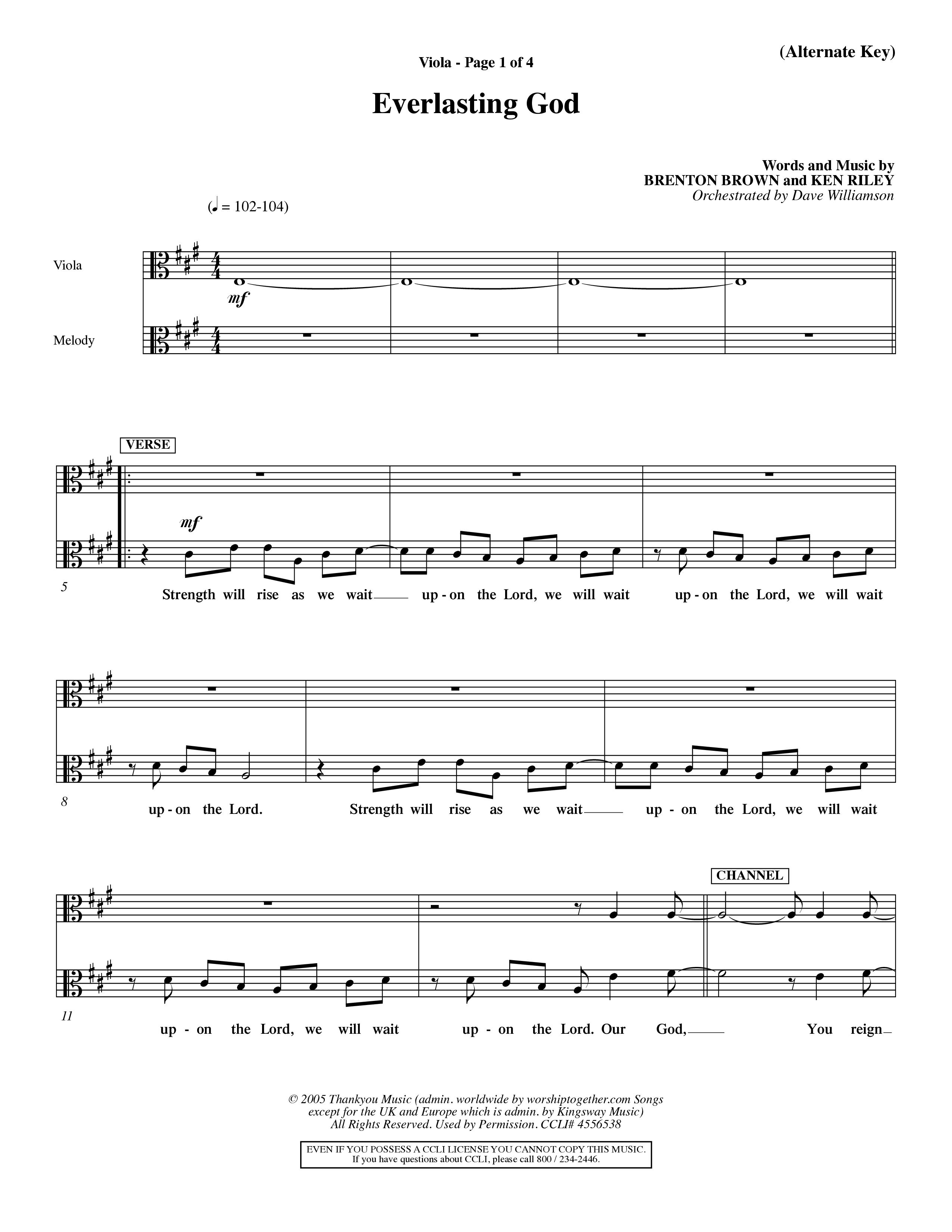 Everlasting God (Choral Anthem SATB) Viola (Word Music Choral / Orch. Dave Williamson)