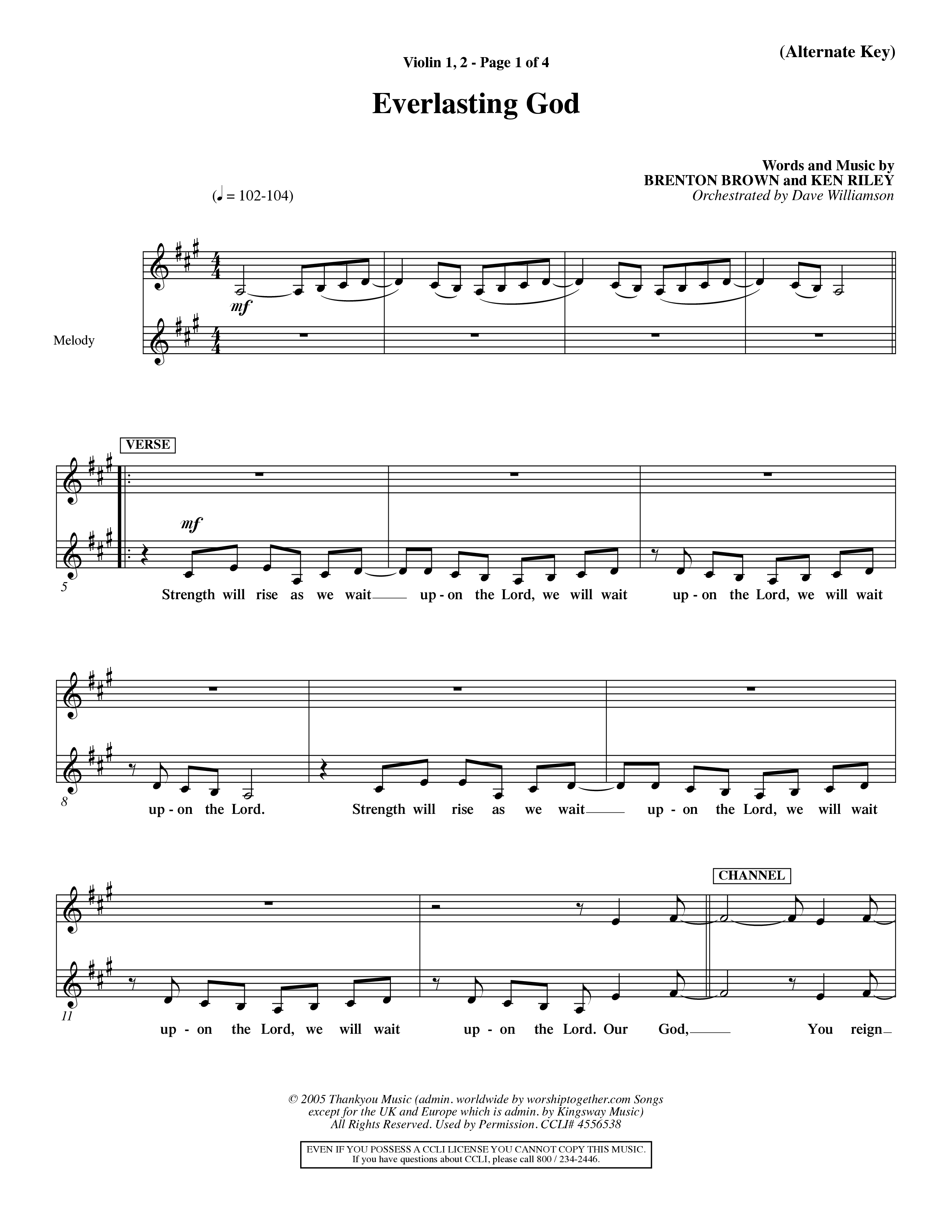 Everlasting God (Choral Anthem SATB) Violin 1/2 (Word Music Choral / Orch. Dave Williamson)