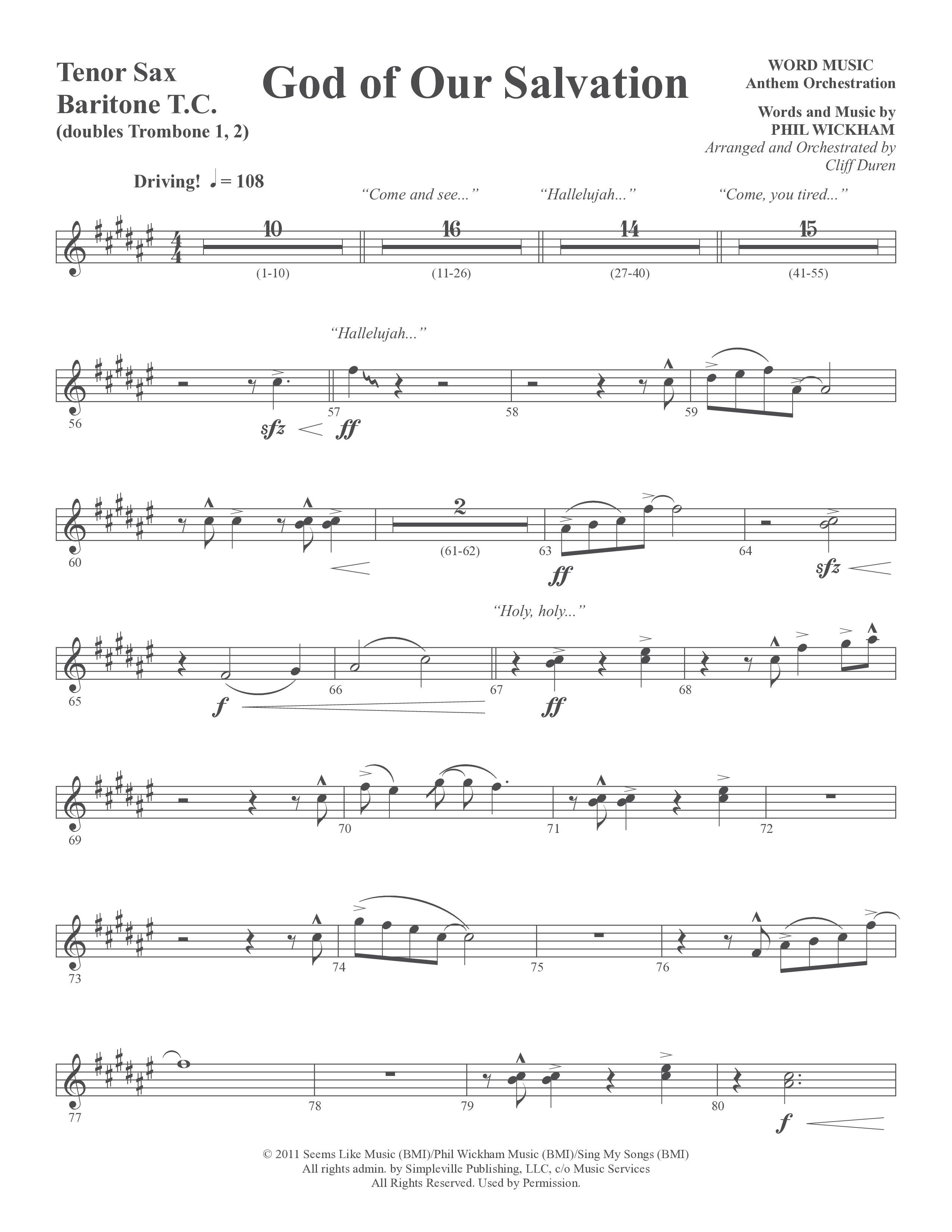 God Of Our Salvation (Choral Anthem SATB) Bari Sax (Word Music Choral / Arr. Cliff Duren)