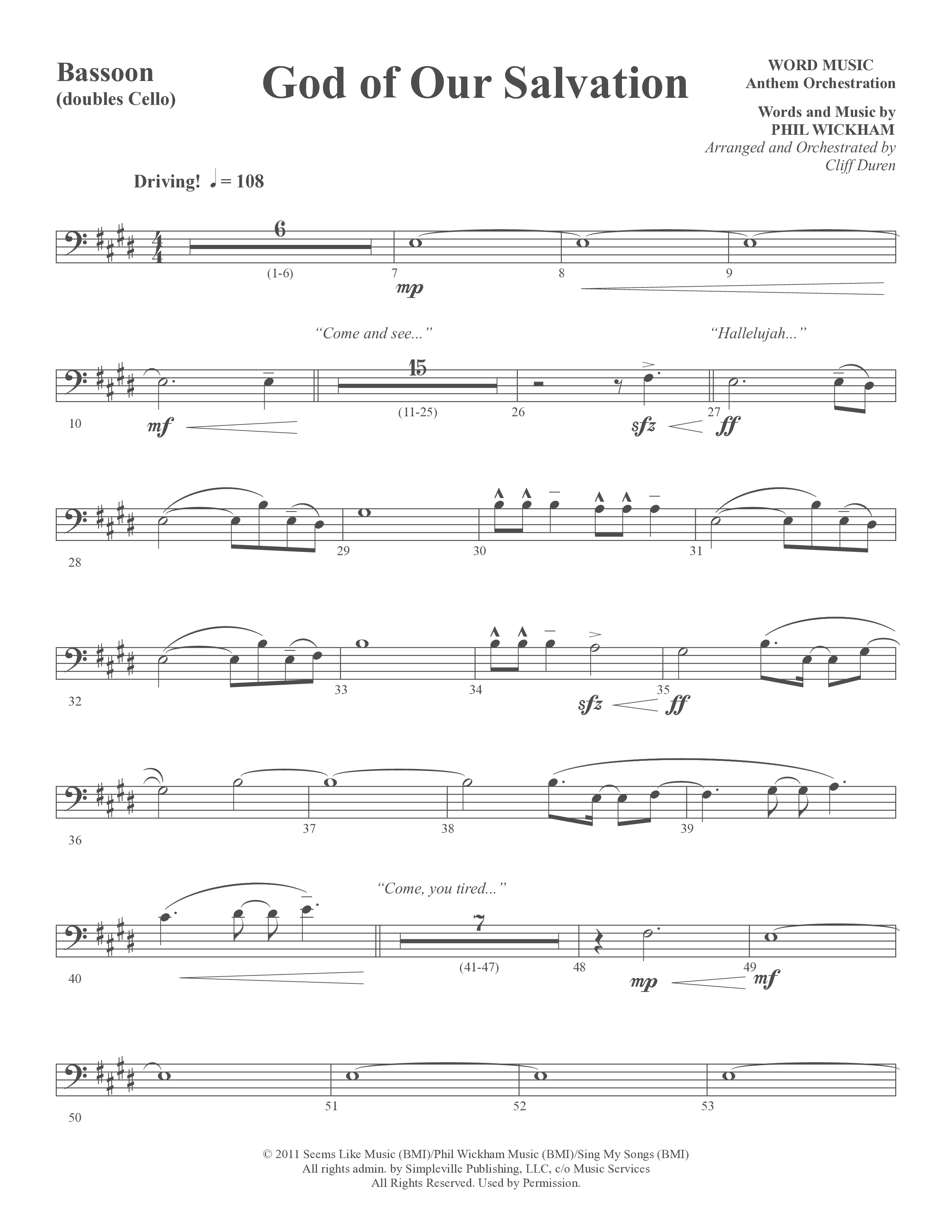 God Of Our Salvation (Choral Anthem SATB) Bassoon (Word Music Choral / Arr. Cliff Duren)