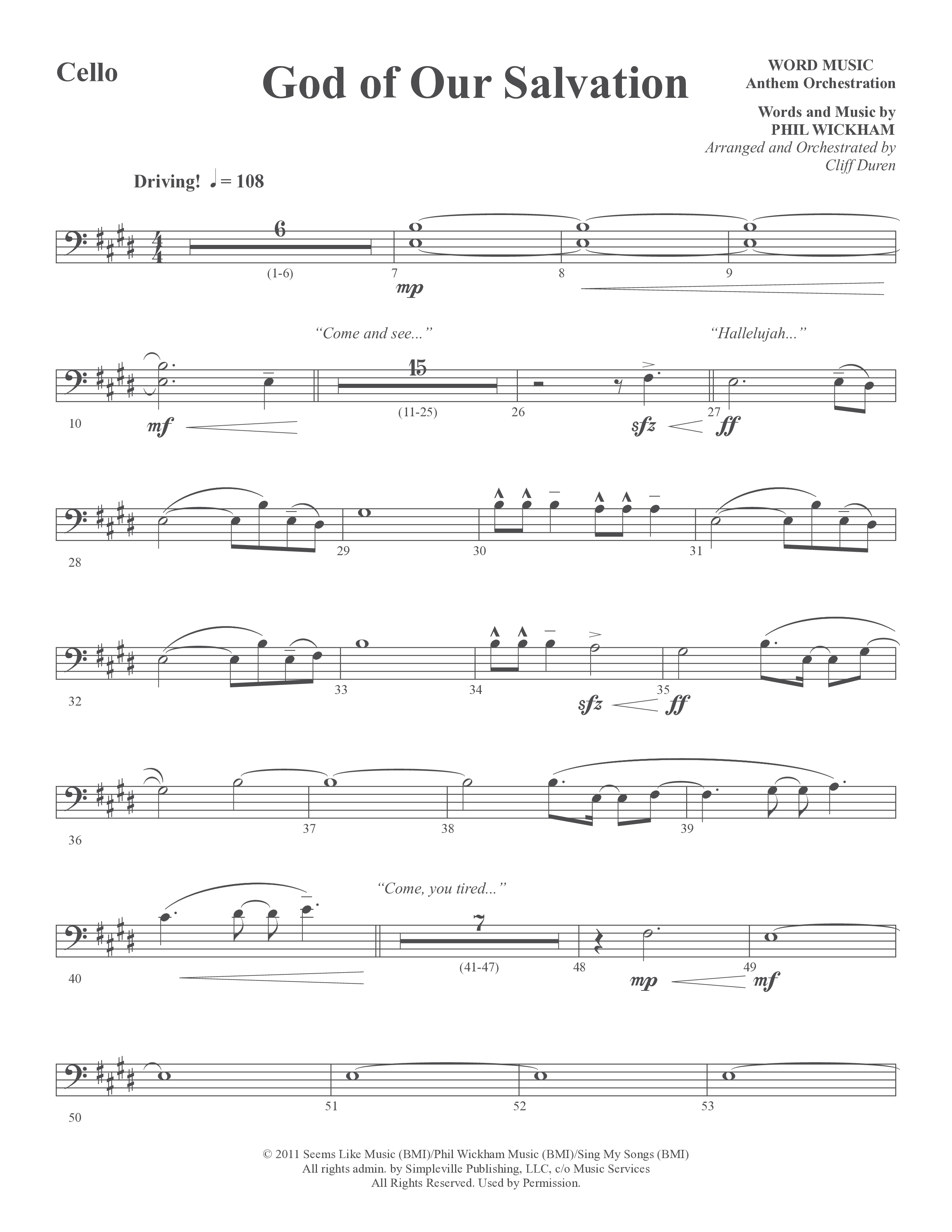 God Of Our Salvation (Choral Anthem SATB) Cello (Word Music Choral / Arr. Cliff Duren)
